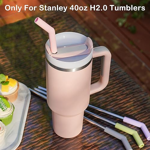 Miniatura 2 de Tomorotec Pajitas de 40 onzas, popote de acero inoxidable de 12 pulgadas con punta extensora de silicona para vaso Stanley Adventure Quencher H2.0,