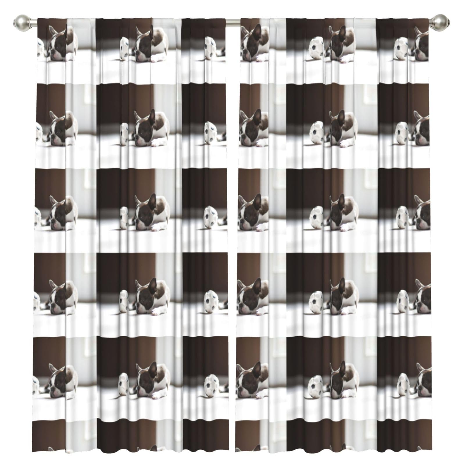 InOmak French Bulldog, 2 Panels Window Curtains 52 x 84 Inch Blackout Curtains for Living Room Bedroom