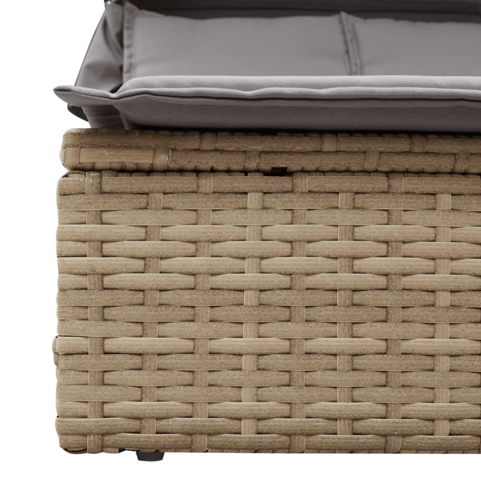 Lettino Doppio con Baldacchino e Cuscini Beige in Polyrattan,Lettino da Giardino,Lettino da Spiaggia,Lettino Prendisole da Giardino-368640