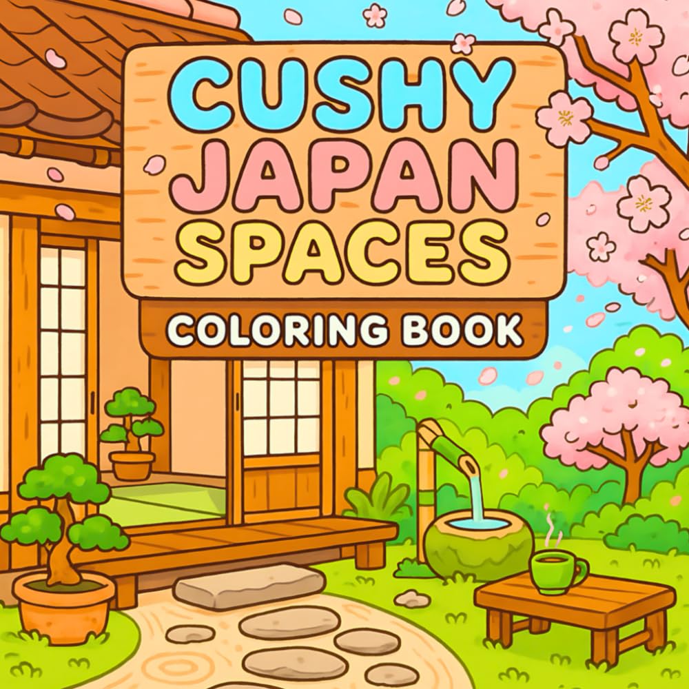 Cushy Japan Spaces Coloring Book: Cute Coloring Book for Adults and Teens with Delightful Japanese Scenes for Relaxation