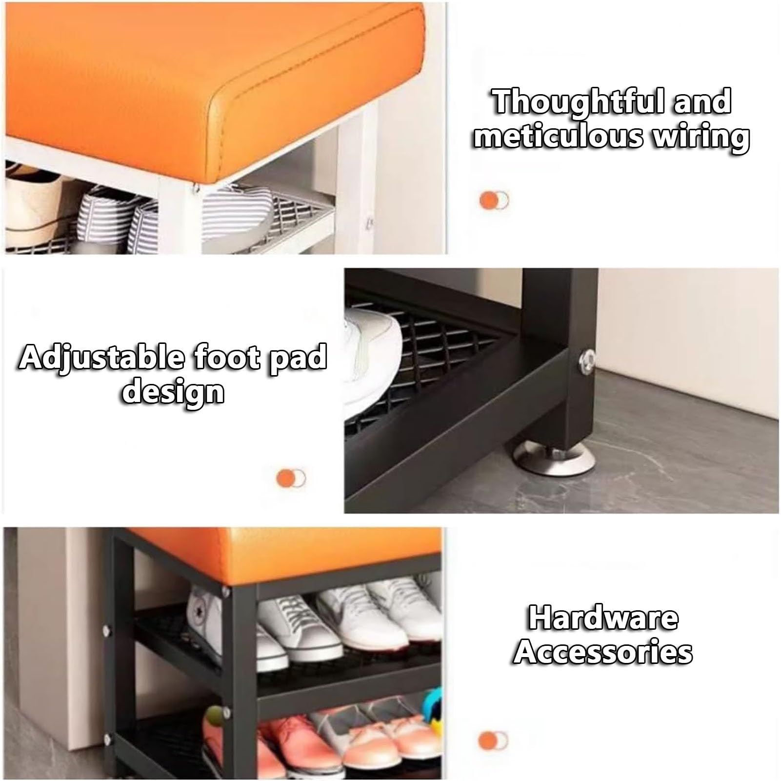 YHQZNLXQ Banco de Entrada con Zapatero y Estante Tapizado con Parte Superior Acolchada Zapatero pequeño para vestíbulo y Pasillo Elegante Zapatero Naranja Compacto 60 x 32 x 51 cm