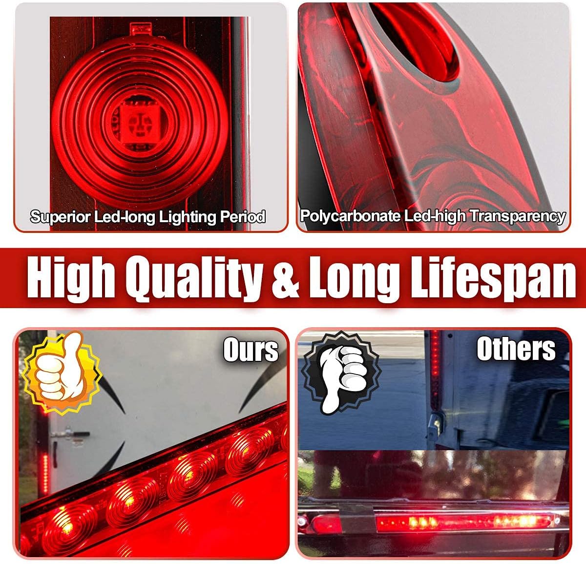 CZC AUTO 16 Inch 11 LED Trailer Light Bar Strip 2 PCS 12V Tail Light Bar Waterproof Red Bar Light for Tail Running Stop Brake Turn Signal Marker Light ID Bar on RV Truck Boat Trailers