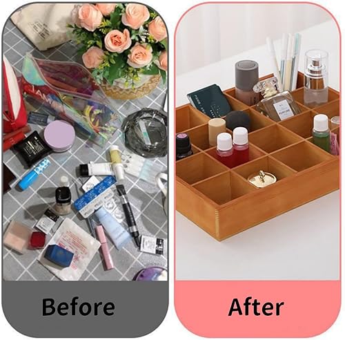 Miniatura 4 de 1 caja divisora de madera de 13.4 x 10.6 x 2 pulgadas, caja de exhibición de exhibición, bandeja de organización con 20 compartimentos para el