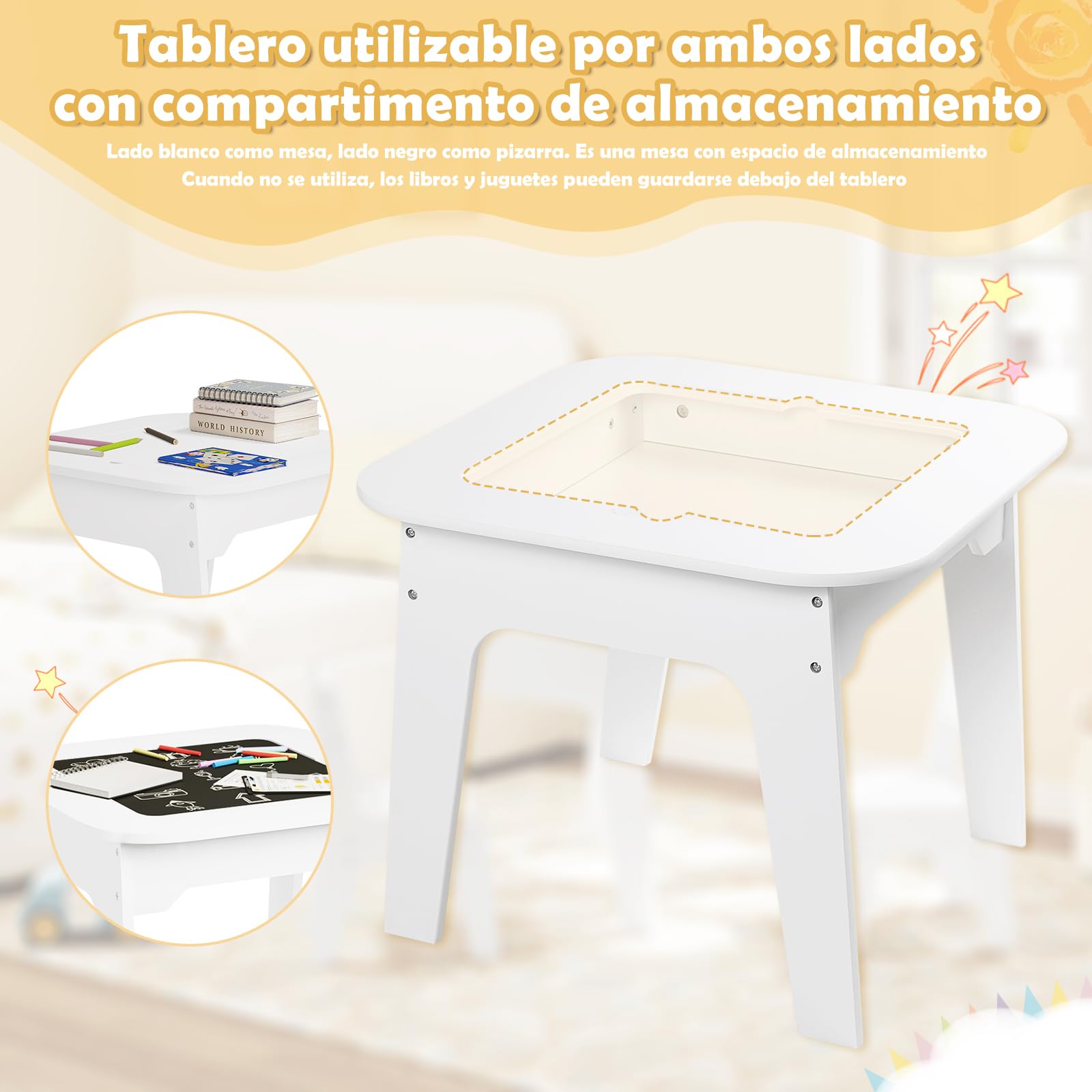 WOLTU Juego de Mesa y 2 Sillas Infantil Blanca