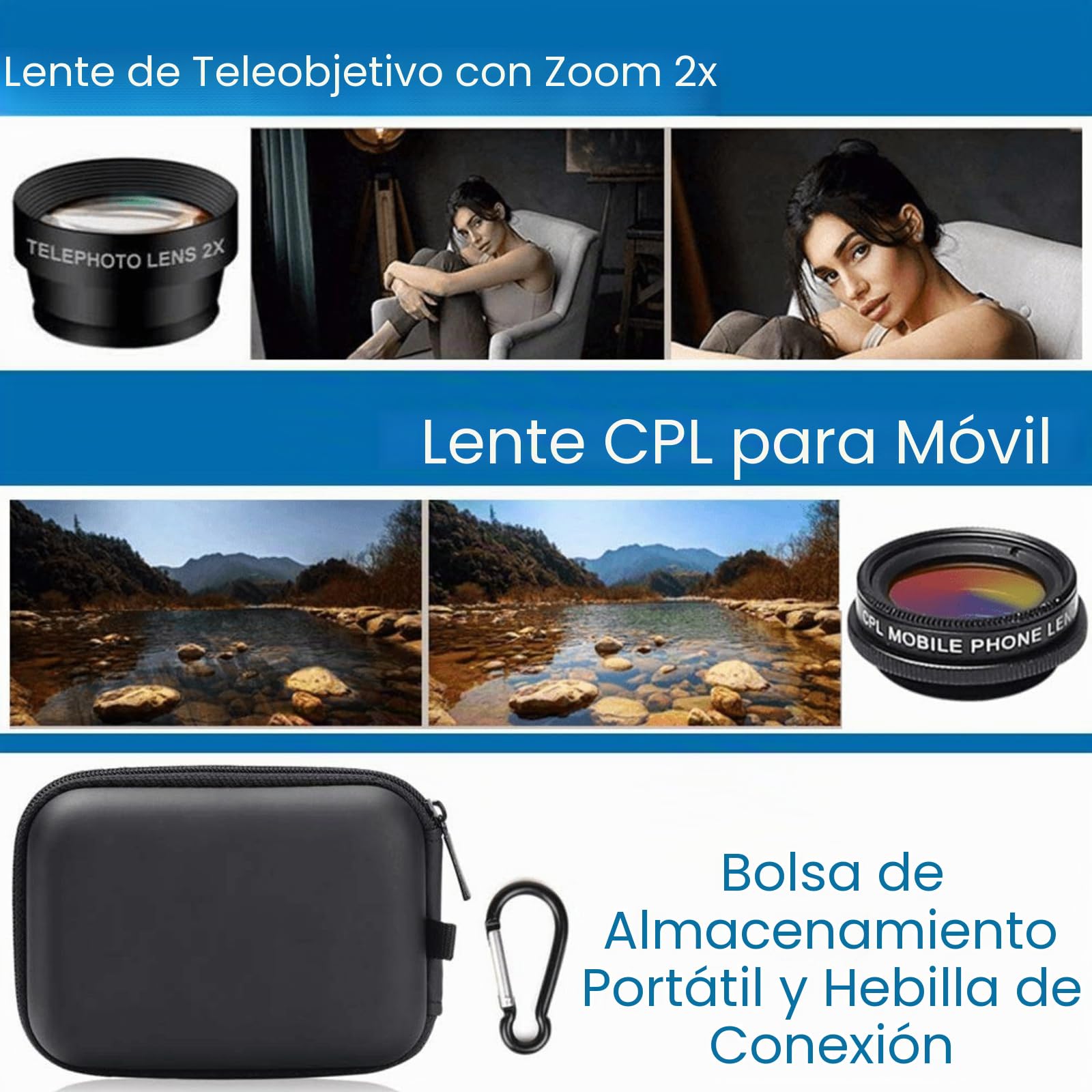 Objetivo para movil, 7 in 1 Universal Lente Macro para movil, Ojo de Pez 198°, Gran Angular 0,63X, Macro 15X, CPL, caleidoscopio, para la mayoría de Smartphone (M)