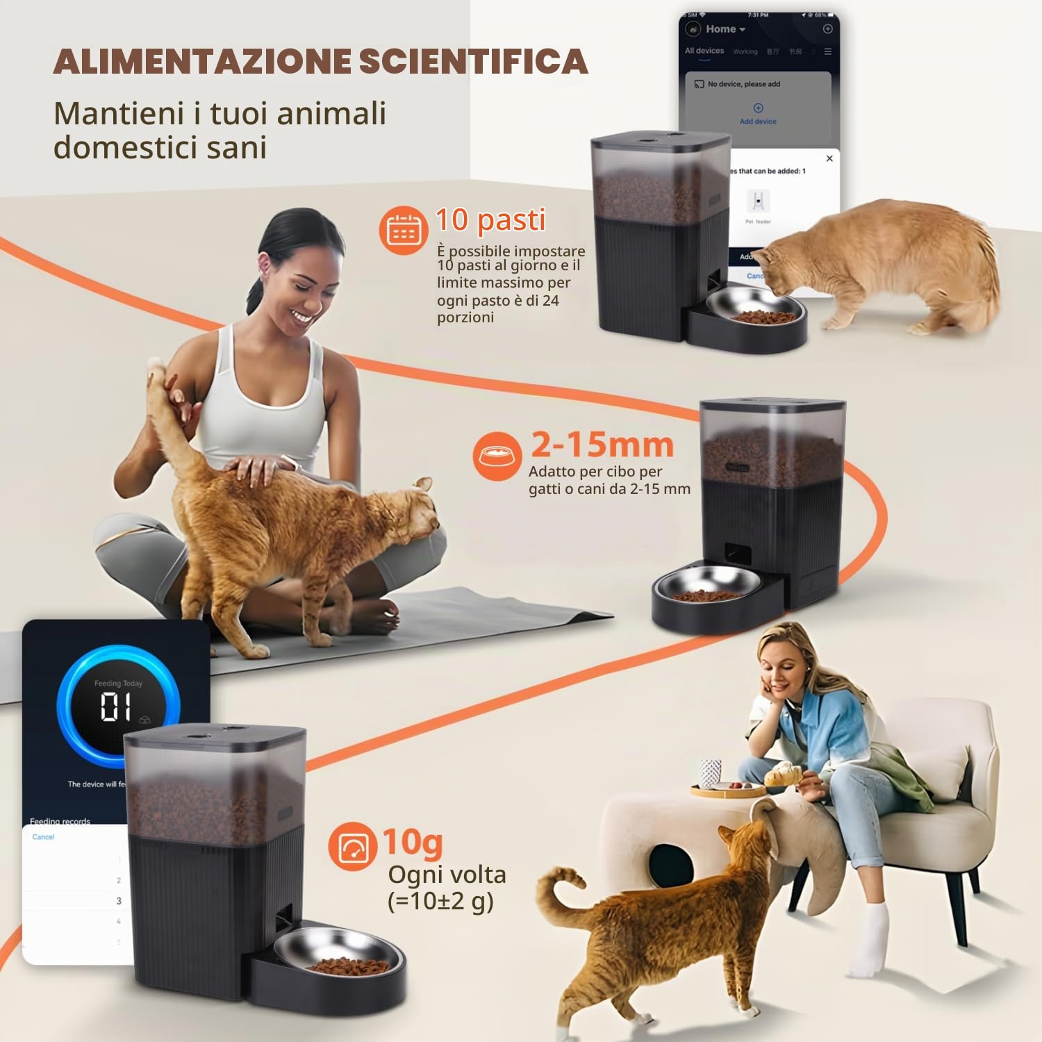 Nobleza - Distributore Automatico di Cibo per Gatti e Cani - 4.2L con Timer Programmabile, Registrazione Vocale 10s, Ciotola in Acciaio Inox 304, WiFi 2.4G - Mangiatoia Automatica (Nero)
