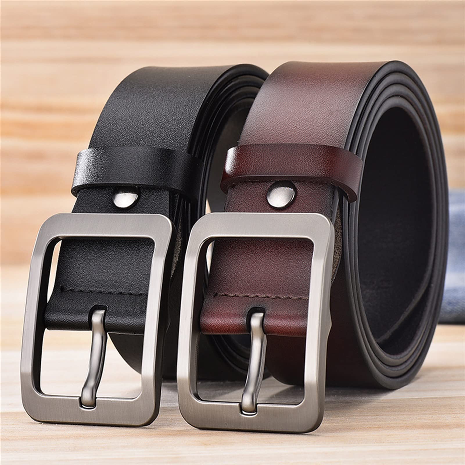 Cinturón ajustable de cuero genuino, Cinturón de cuero for hombre, pantalones vaqueros ajustados de cuero, pantalones de un solo lado, trajes con cinturón for hombre, excelentes trajes con cinturón in