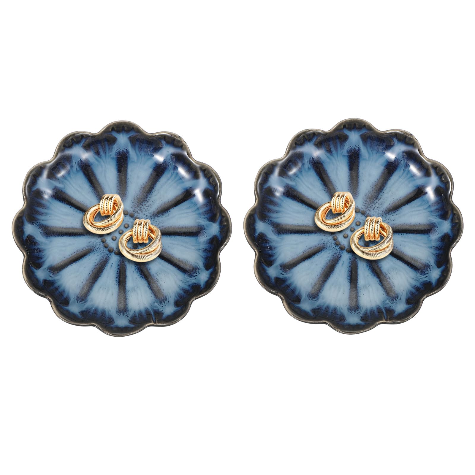 Petit plateau pour bague céramique tournesol assiette bijoux bleu
