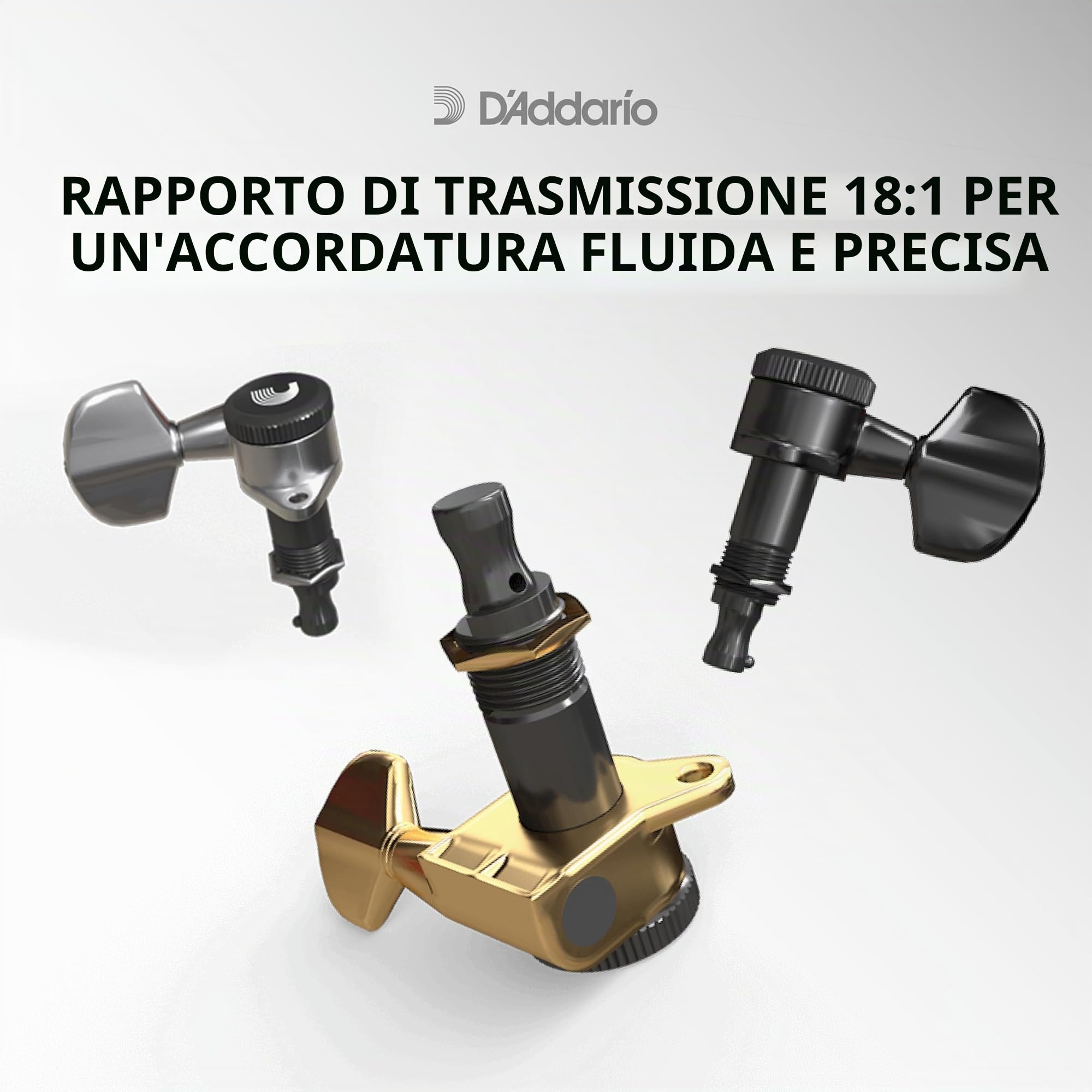 D'Addario PWAT-6R2 Meccaniche Planet Waves Auto-Trim, 6 in Linea, Nero