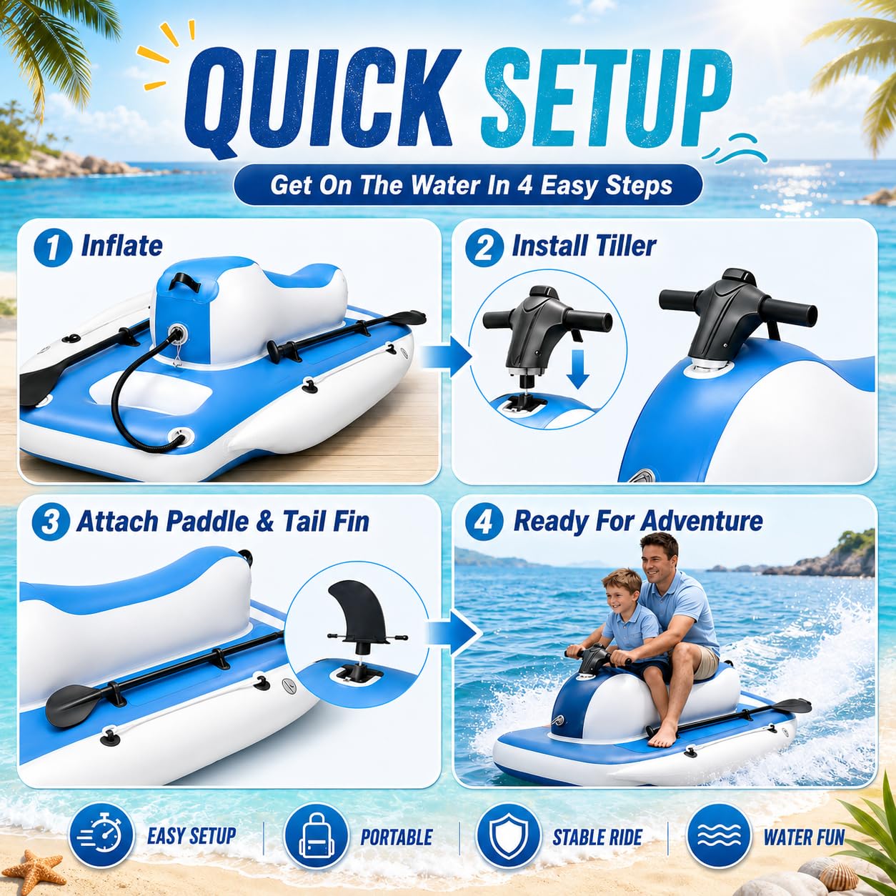 Barca Hinchable Mejorada para Snorkel y Mar Unpowered | Descubrimiento aguas profundas, doble control, maniobras rápidas, snorkel oceánico, construcción exterior