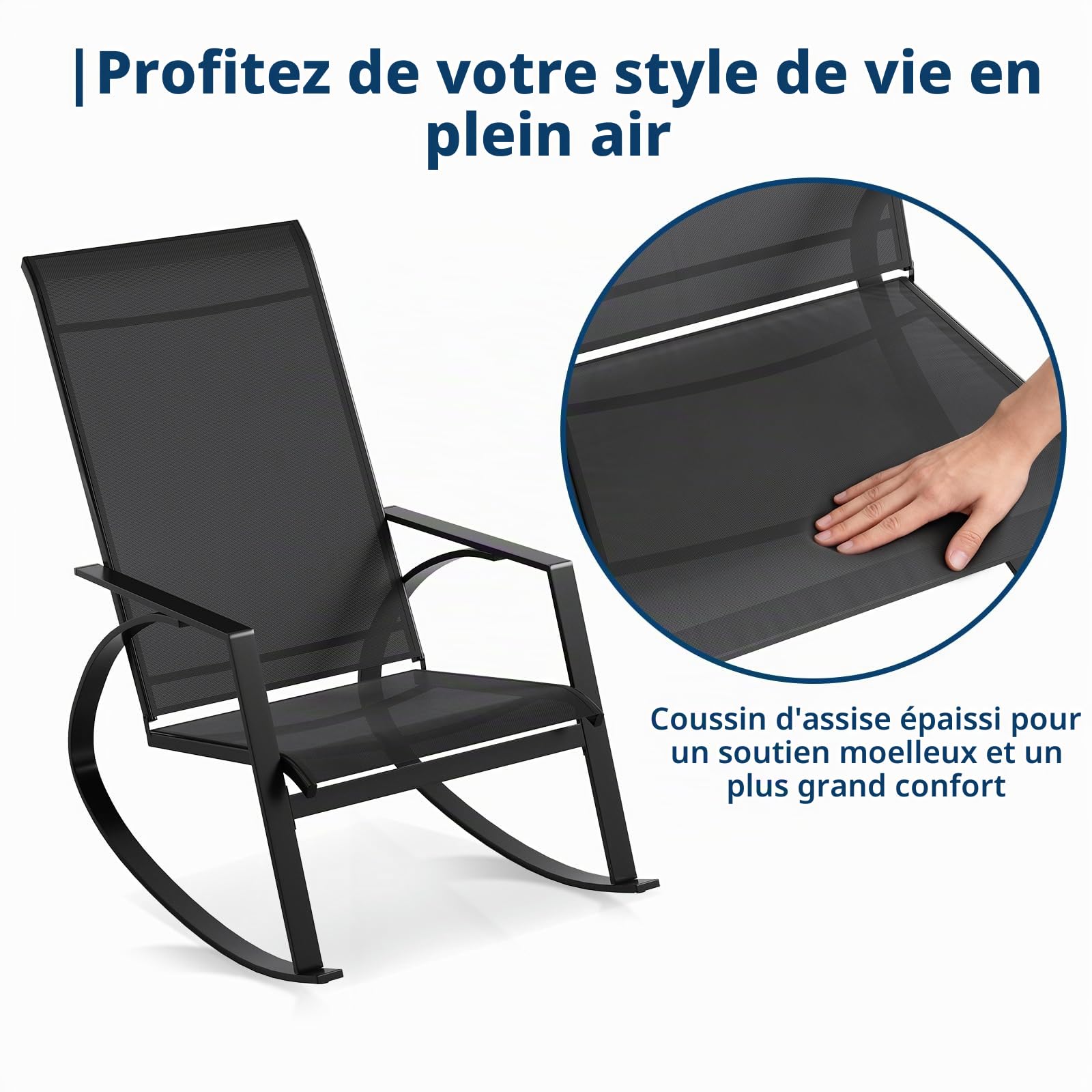 Garvee Confort surdimensionné – Fauteuil à Bascule d'exterieurérieur Jardin – Cadre en métal Solide – Parfait pour terrasse, Piscine, Patio – Gris