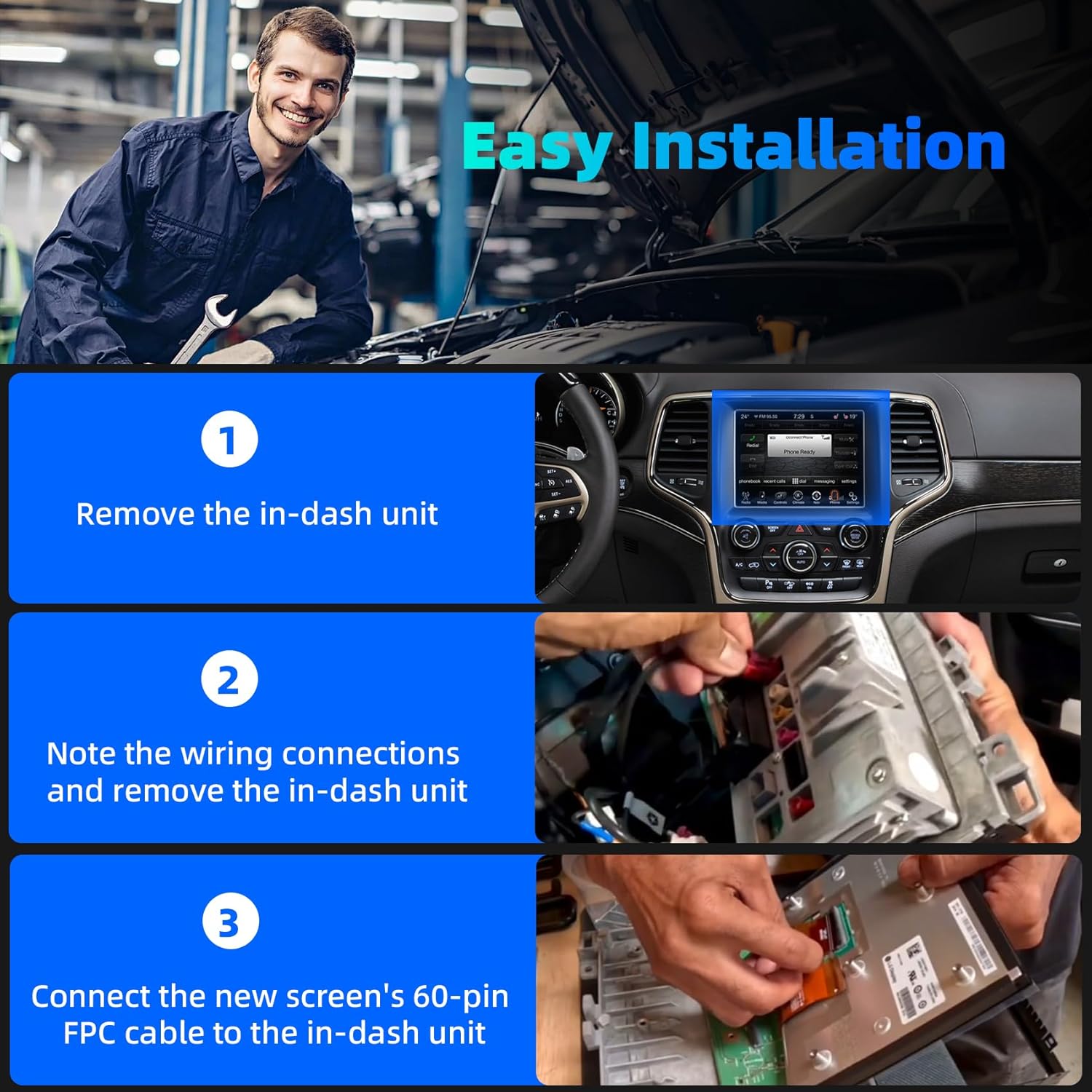 8.4" LA084X01(SL)(02) Uconnect 4C UAQ LCD Screen, LCD Monitor Touch-Screen Radio Navigation Replacement - Fit for 2017-2022 Chrysler/2017-2021 Dodge Jeep Ram - 1024×768P Clear Display, 2-Year WTY