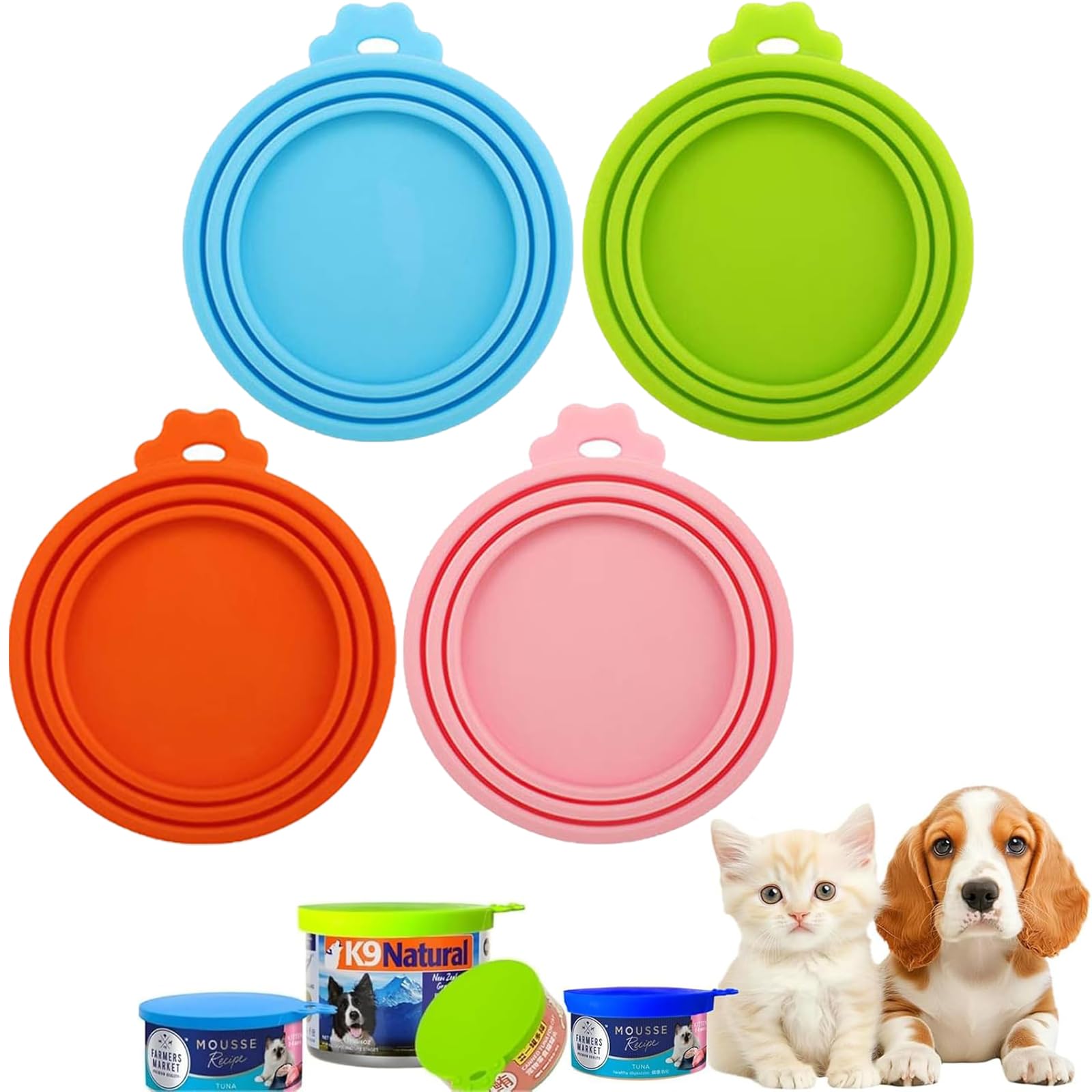 BPTZYLN 4 Pcs Silicone Can Lids for Tins,Tin Can Covers Lidsing Tin Lids For Dog Food Cans Covers for Tins,Lid For TinCans Suitable for Pet Food Storage (Four Colors) ﻿