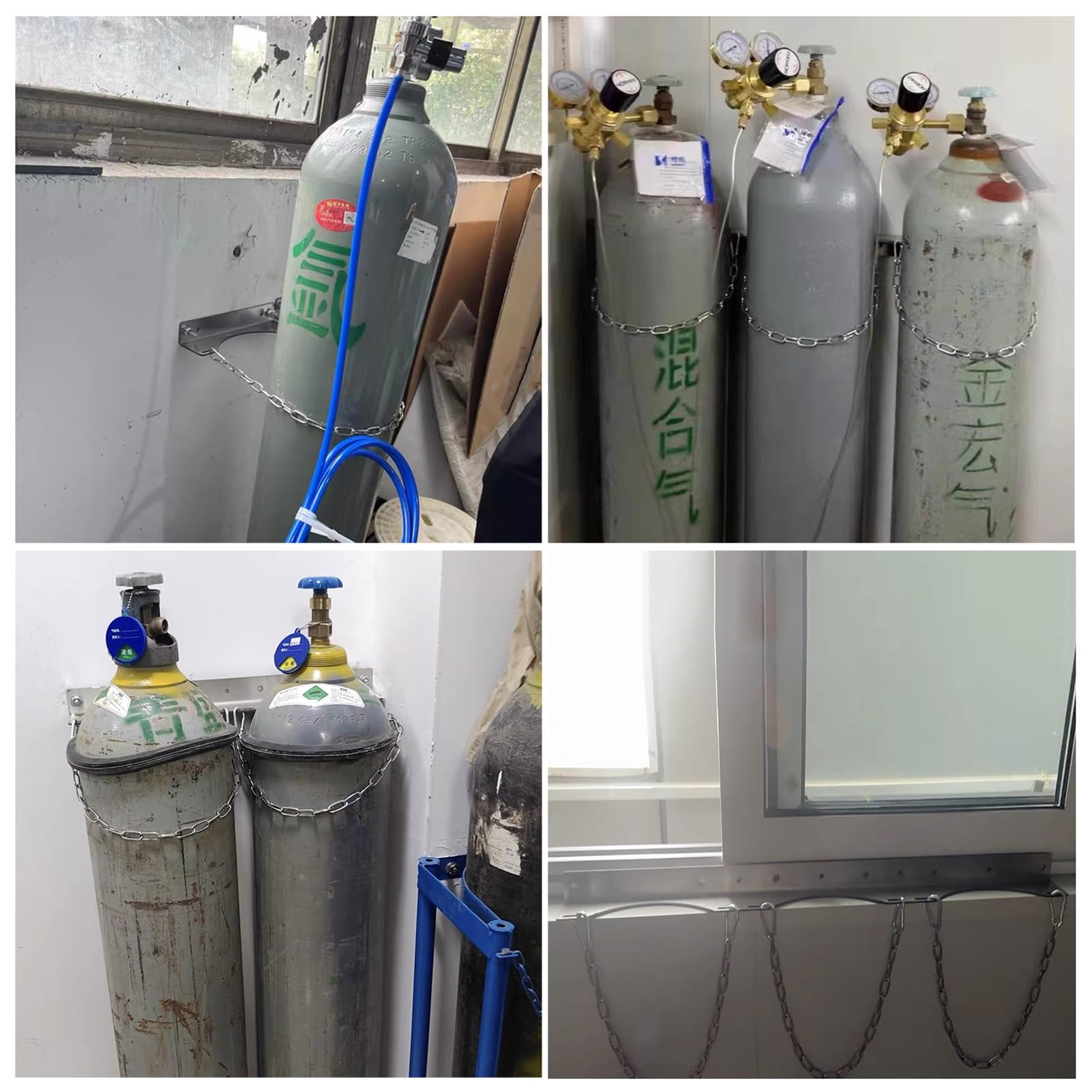 Soporte para Botella de Oxígeno Soporte para Bombona de Oxígeno de Plata Acero Inoxidable, Soporte para Bombona de Gas con Tornillos de Fijación, Estante Fijo para Almacenar Bombonas de Gas para Fábri