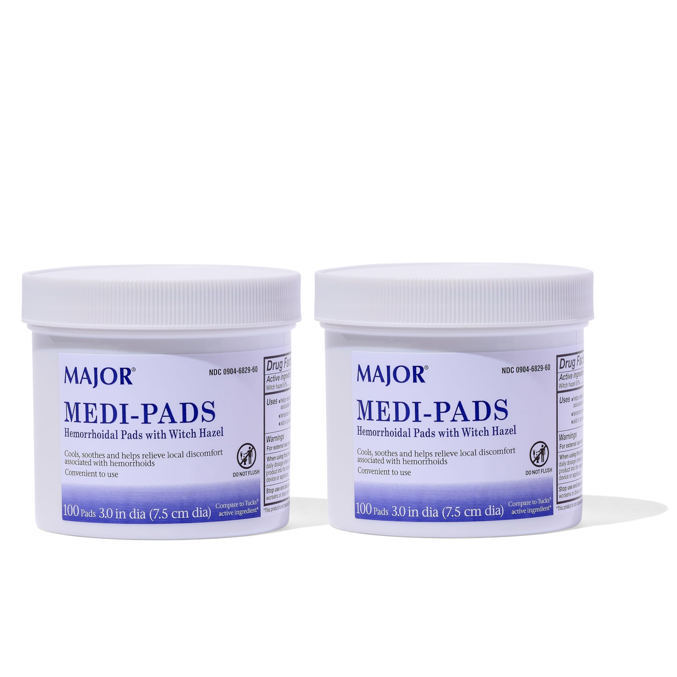 Medi-Pads - Hemorrhoidal Hygienic Cleansing Witch Hazel Pads - Cooling Relief with Aloe - 100 Count Jar (2 Pack)