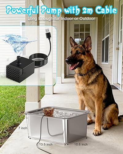 Miniatura 6 de Fuente de agua para perros grandes, fuente de agua para mascotas de acero inoxidable 304 de 12 litros con 5 filtros y 2 bombas de agua