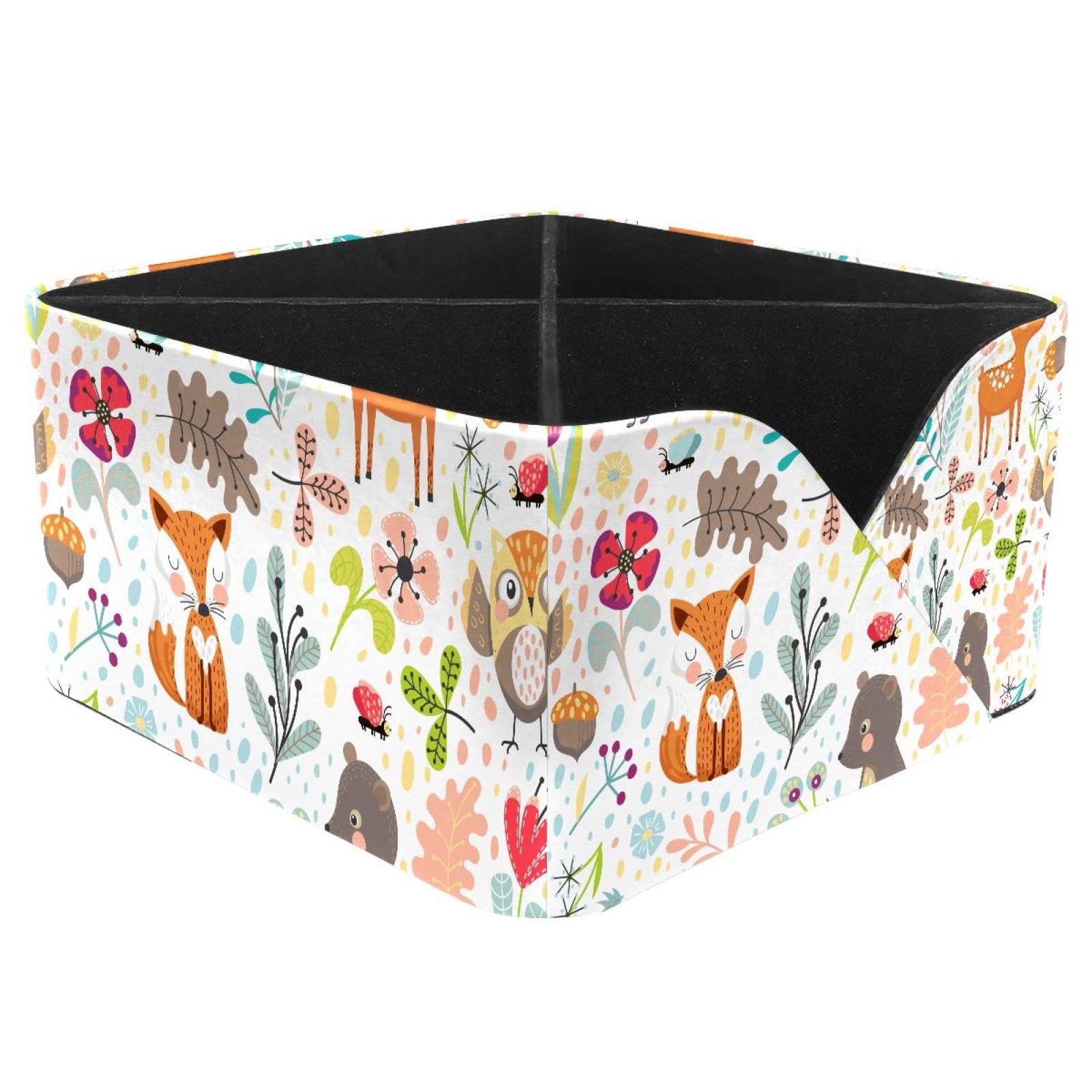 KengjuTesu Forest Animals Flower Deer Bear Owl Fox Hedgehog Desktop Organizer Pen Holder, Rectangular Pencil Cup for Office, Study and Makeup Stations