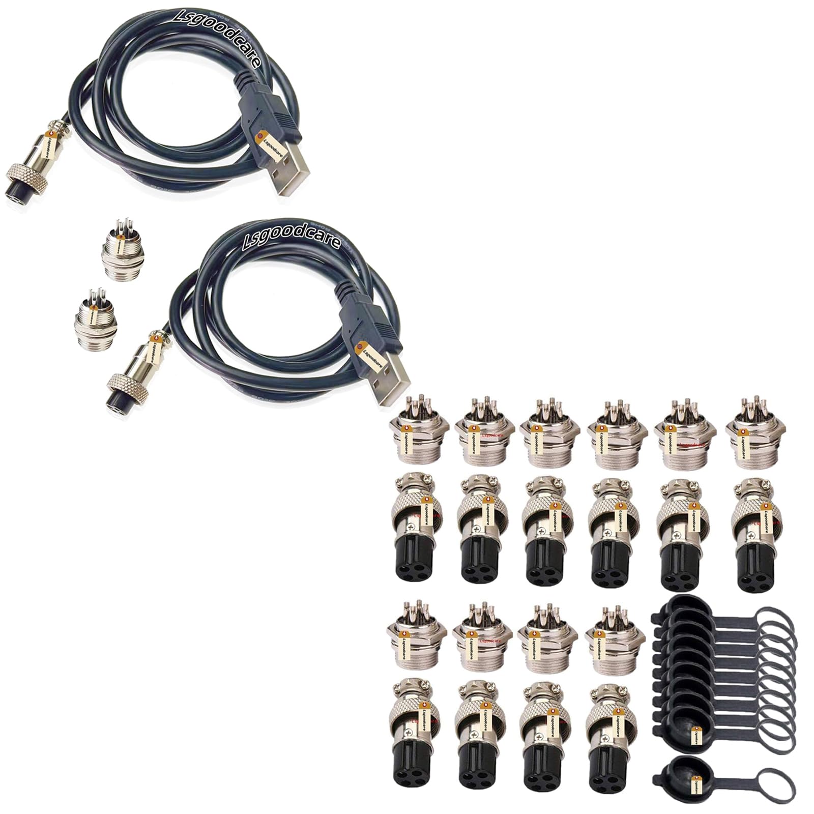 Lsgoodcare 10Pairs 16MM 4 Pin Din Female Male Aviation Connector Plug GX12-4pin USB Aviation Connector Plug Female with Shielded Cable