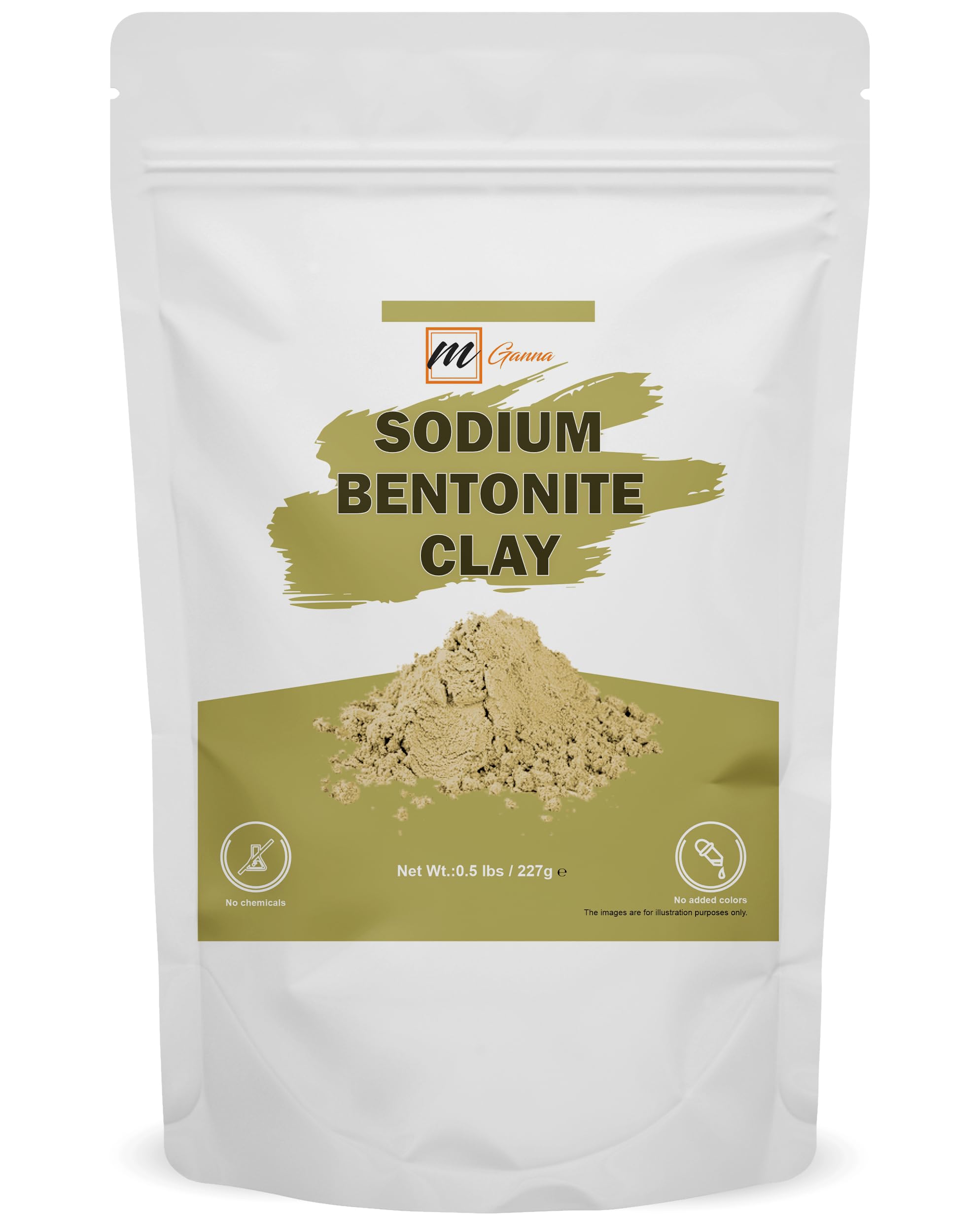 mGanna 100% Natural Sodium Bentonite Clay (Food Grade) 0.5 LBS / 227 GMS for Body Detox, Facial Masks, Creams, Body Wraps, Soft Peels and Scrubs, Skin Tightening, and Soap Making