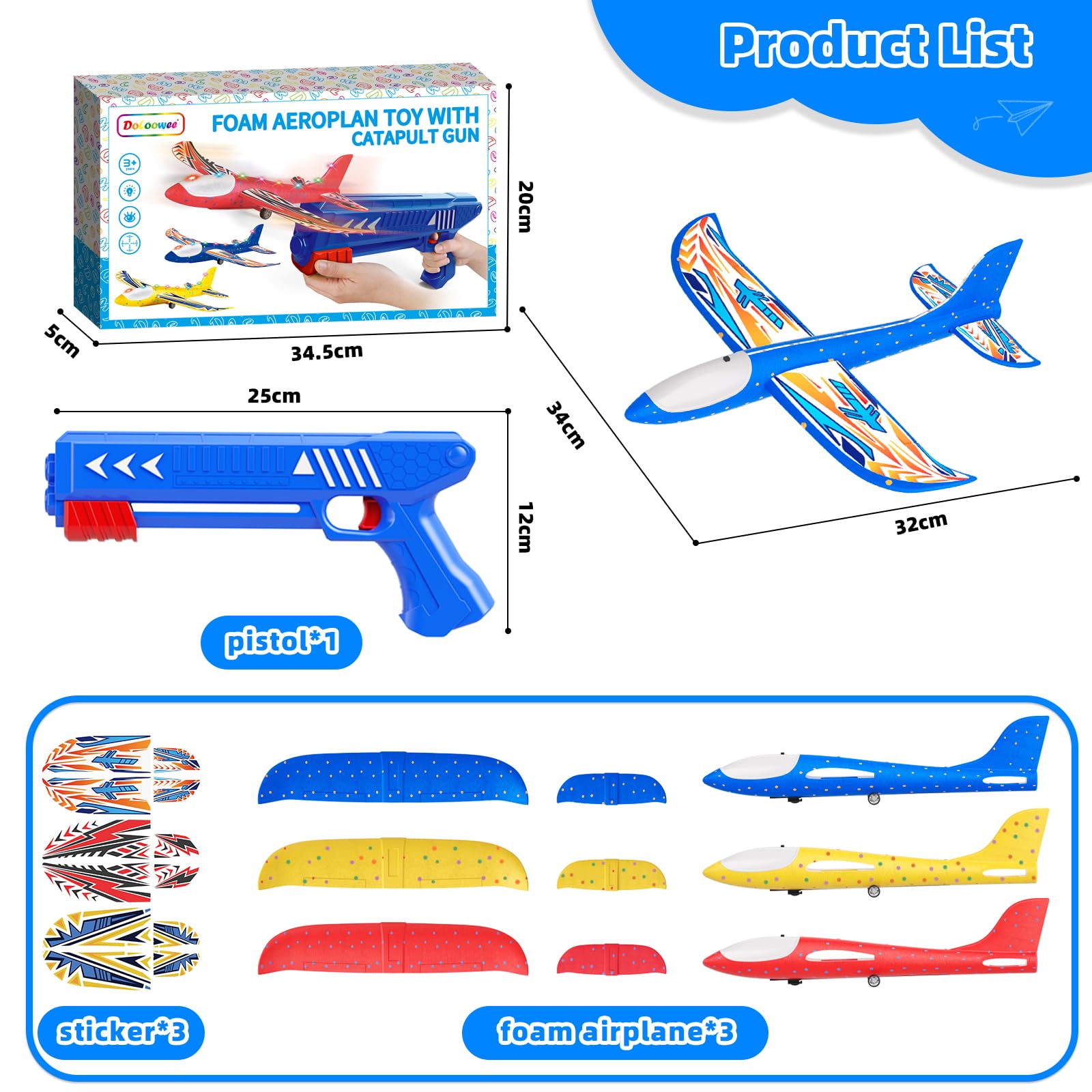 Aerei giocattolo per bambini 4, 5 e 6 anni, lanciatore aereo con 3 alianti in schiuma, 2 modalità di volo, giocattolo per esterni e giardino, regalo di compleanno per bambini dai 3 ai 10 anni