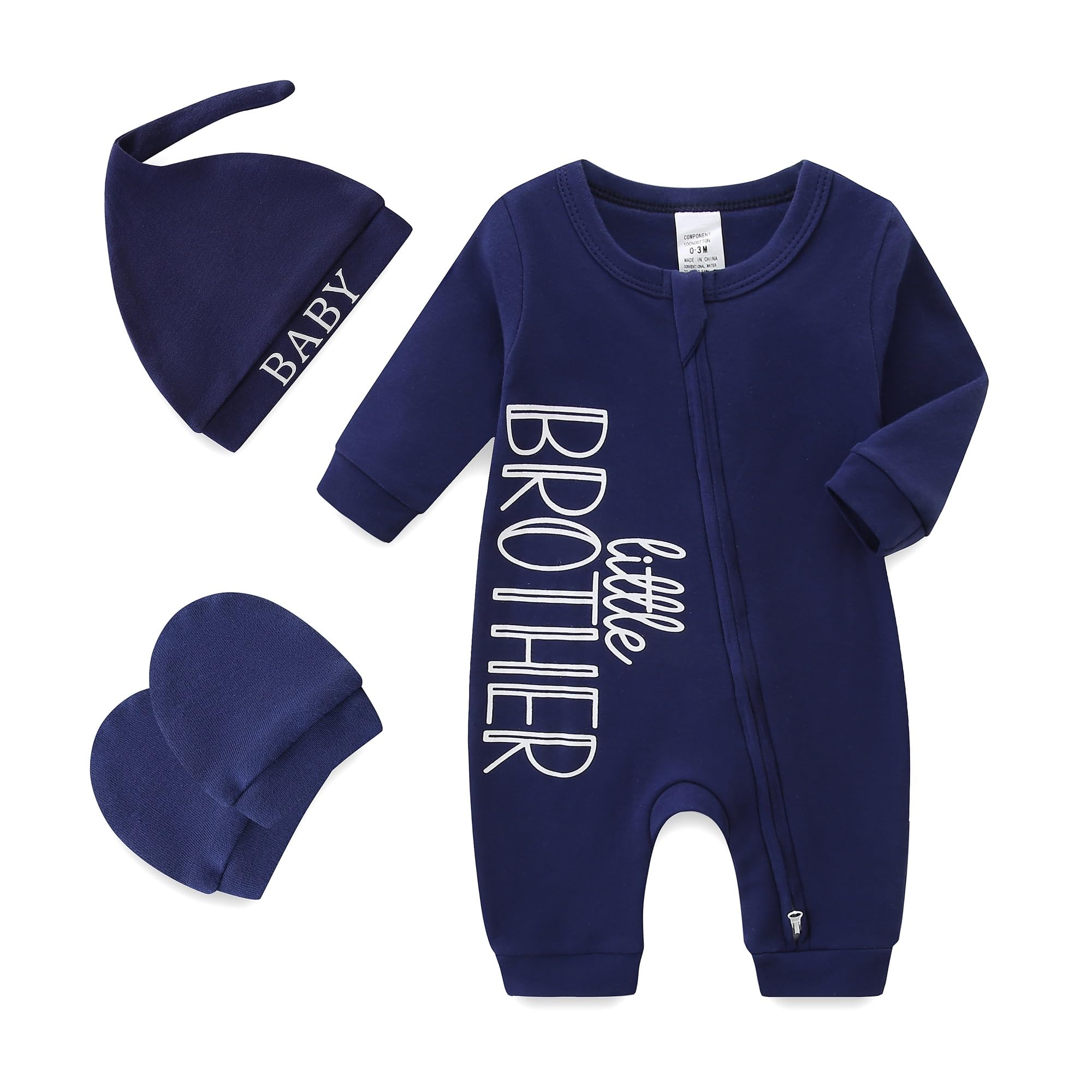 Babymine 100% Cotton 2-Way Zipper Little Brother Newborn Outfit 0-3 Months