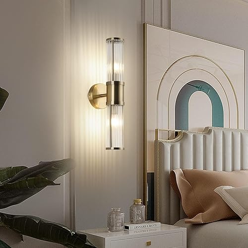 Miniatura 6 de Lámpara de pared con varillas de vidrio para interiores, de bronce antiguo, accesorios de tocador para baño, junto al espejo, lámparas de