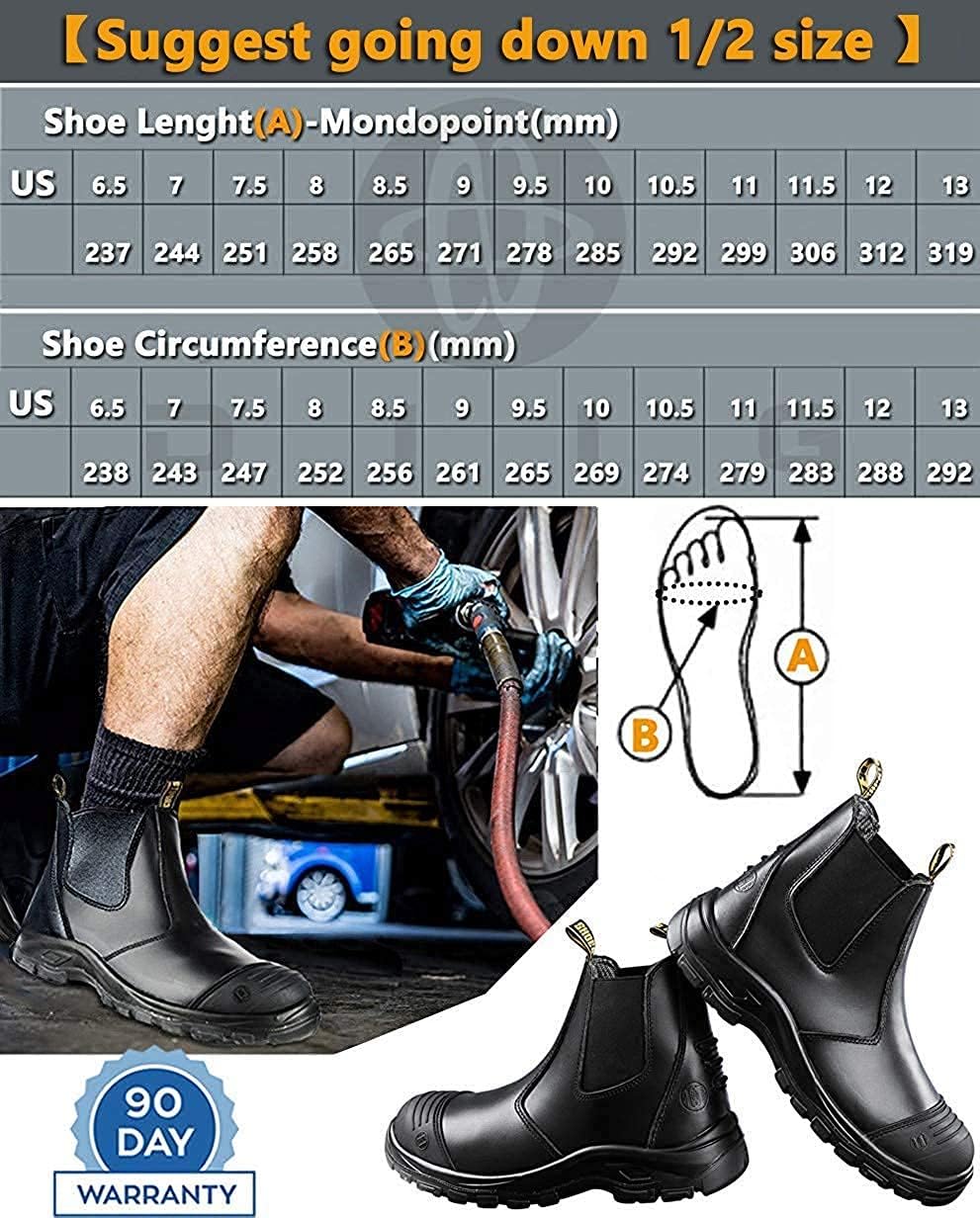 DIIG Work Boots for Men, Steel/Soft Toe Waterproof Working Boots, Slip Resistant Anti-Static Slip-on Safety Working Shoes - Image 7