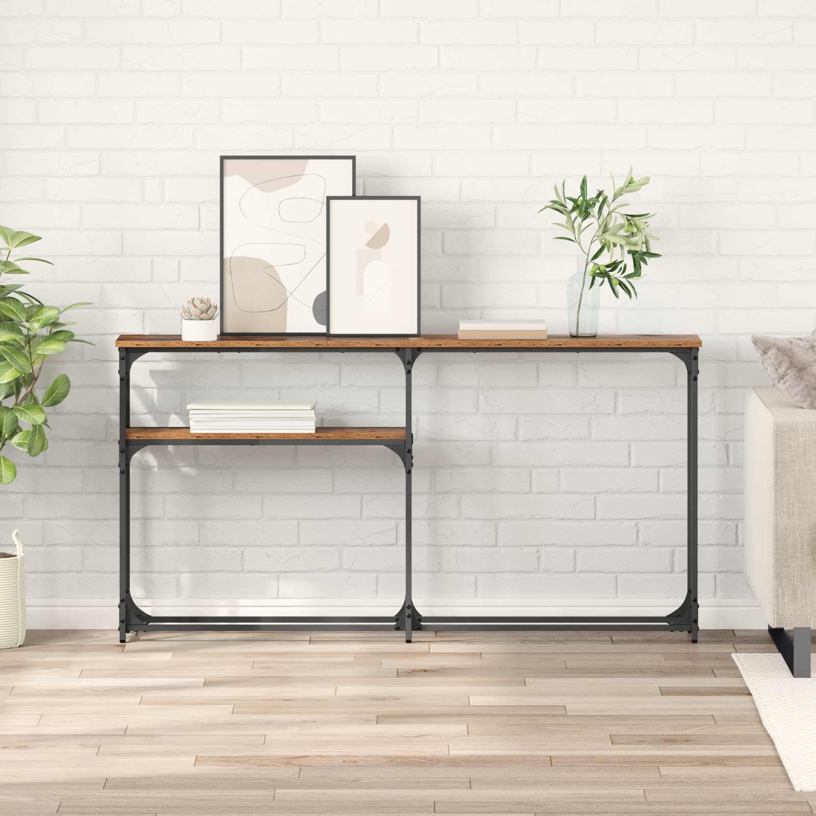 Tavolo Consolle Industriale Legno Vecchio 145 x 22,5 x 75 cm | Mobile d'ingresso salvaspazio per corridoio e soggiorno, ottimo per riordinare chiavi e decorazioni con stile.