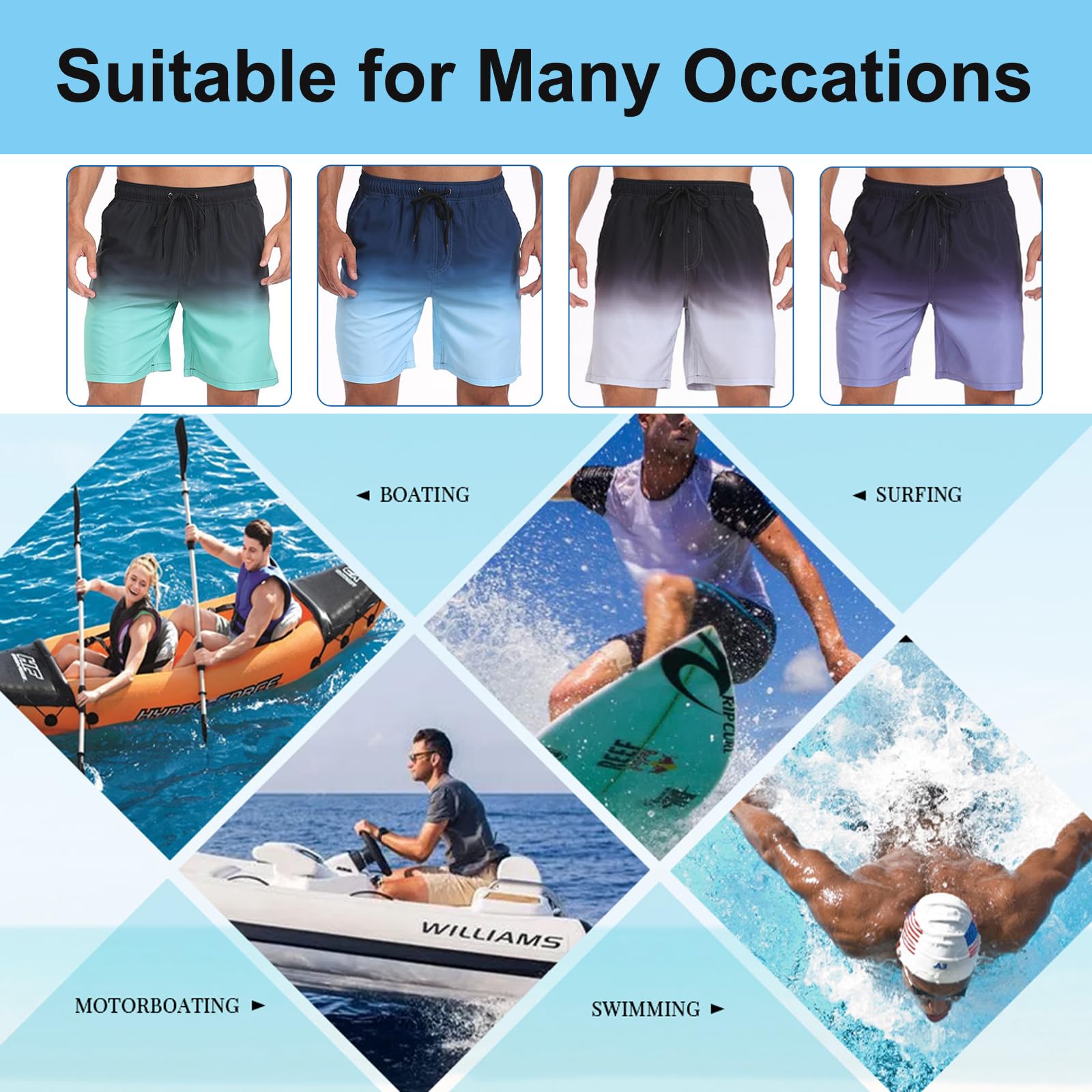 Pantalones Cortos de Natación para Hombre Pantalones Cortos de Playa de Tabla de Natación en Seco Rápido con Forro de Compresión y Bolsillos M-3XL