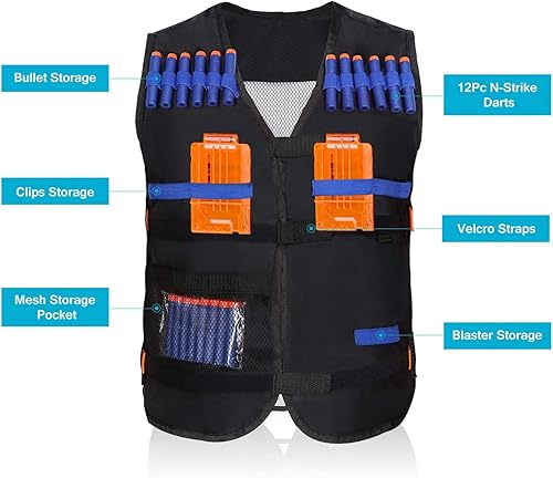 Miniatura 5 de Elite Nerf, Nerf Weste Kinder, Nerf Weste, Nerf, Nerf Elite 2.0 - Chaleco de élite para niños para la serie Gun Series, color negro