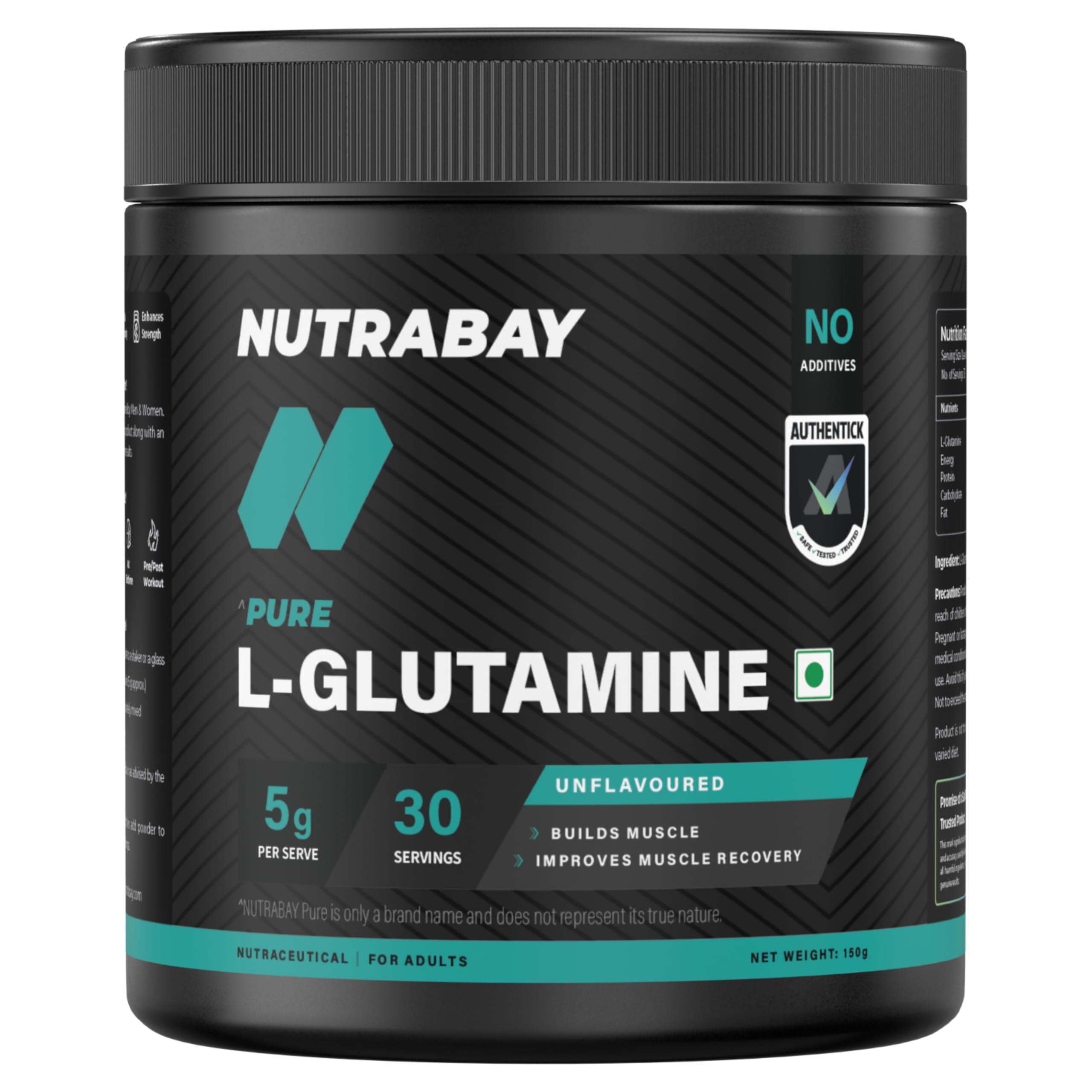 Nutrabay Pure L-Glutamine Powder, Amino Acid - Post Workout Supplement for Muscle Growth & Recovery - 150g, Unflavoured-image-26