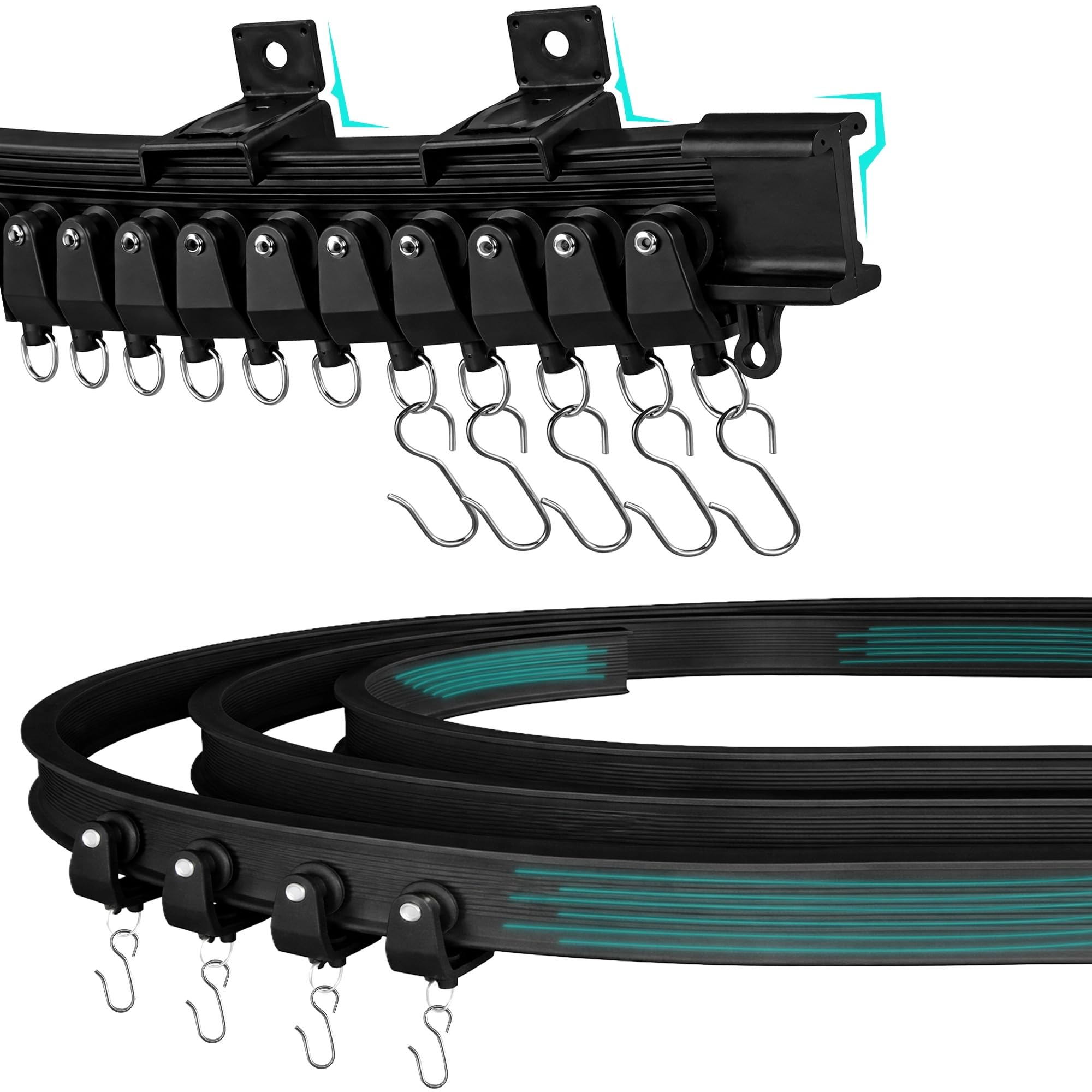 3.5 Meter Flexible Curtain rail track [WALL MOUNT] - Black Heavy duty curtain track for Bay windows, Rooms, Divider, RV & Shower curtain rail track - Swish curtain track - Bay window curtain rail — image 1
