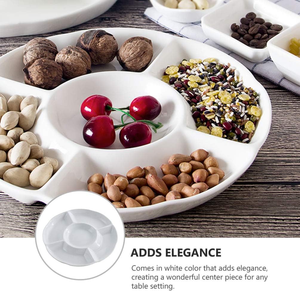 DOITOOL Divided Serving Dish Plastic Round Relish Platter Tray Appetizer Compartment Bowl for Chips Dip Veggies Candy Snacks