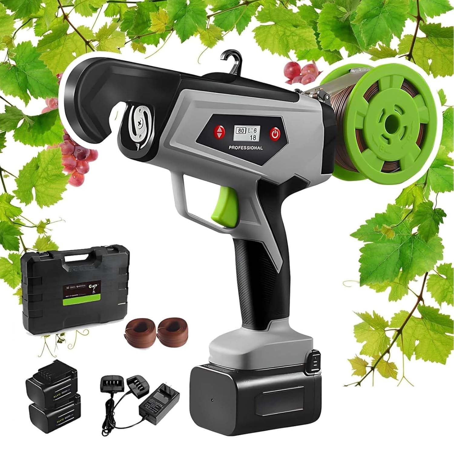 Máquina eléctrica para atar vides, carpeta de plantas con tensión ajustable, control de 3 a 8 vueltas, paquete máximo de 25 mm, para verduras, plantas con flores, viñedos