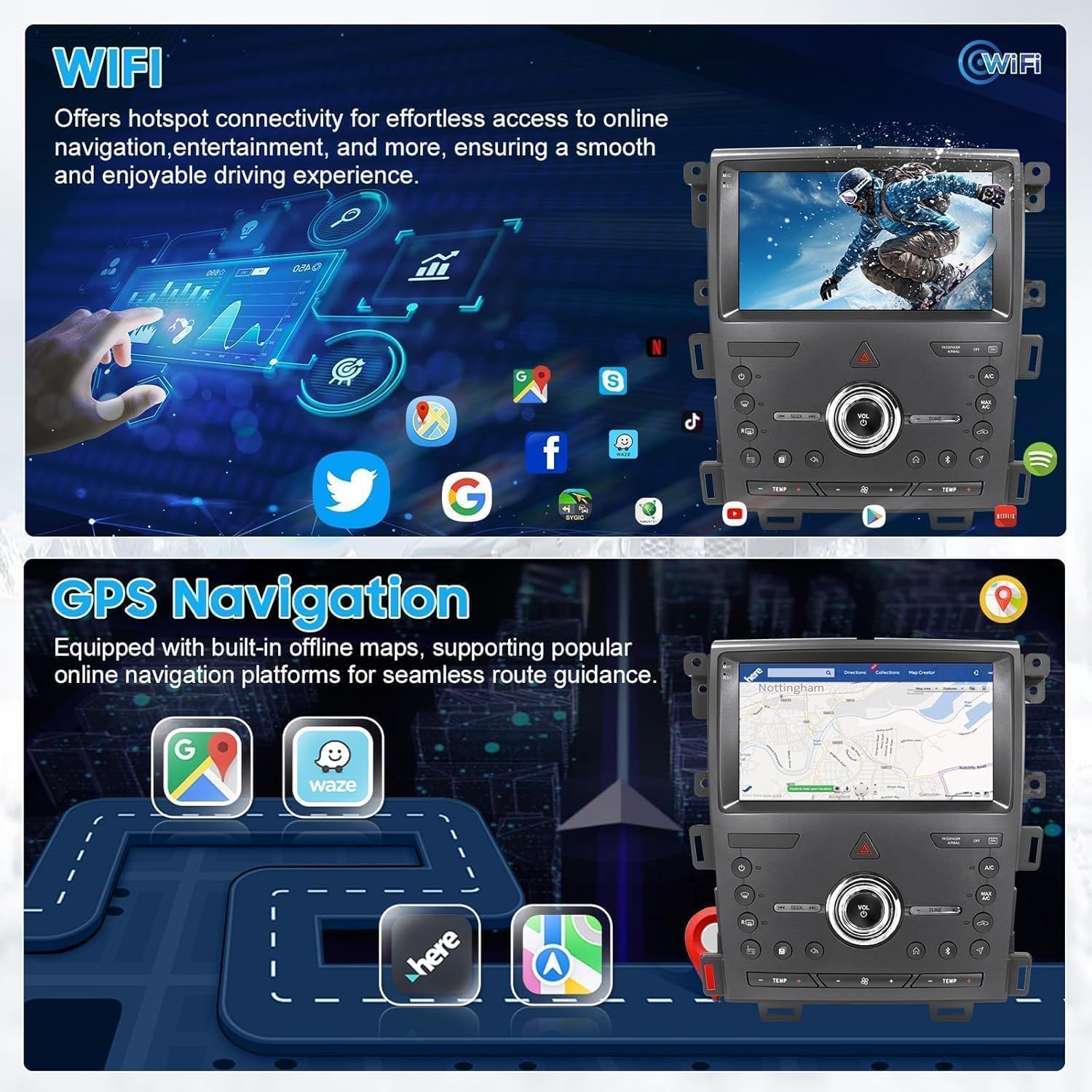 Car Radio Upgrade Kit for Ford Edge 2010 2011 2012 2013 2014,Wireless CarPlay Android Auto, 2GB+32GB 8 Core Stereo System,9 Inch Touch Screen, GPS, Bluetooth, WiFi, SWC,MirrorLink