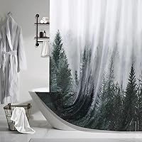 Vista 7 de ORTIGIA Cortina de ducha de 78 pulgadas de bosque neblinoso verde oscuro para baño, juego de cortina de ducha de naturaleza y bosque con ganchos
