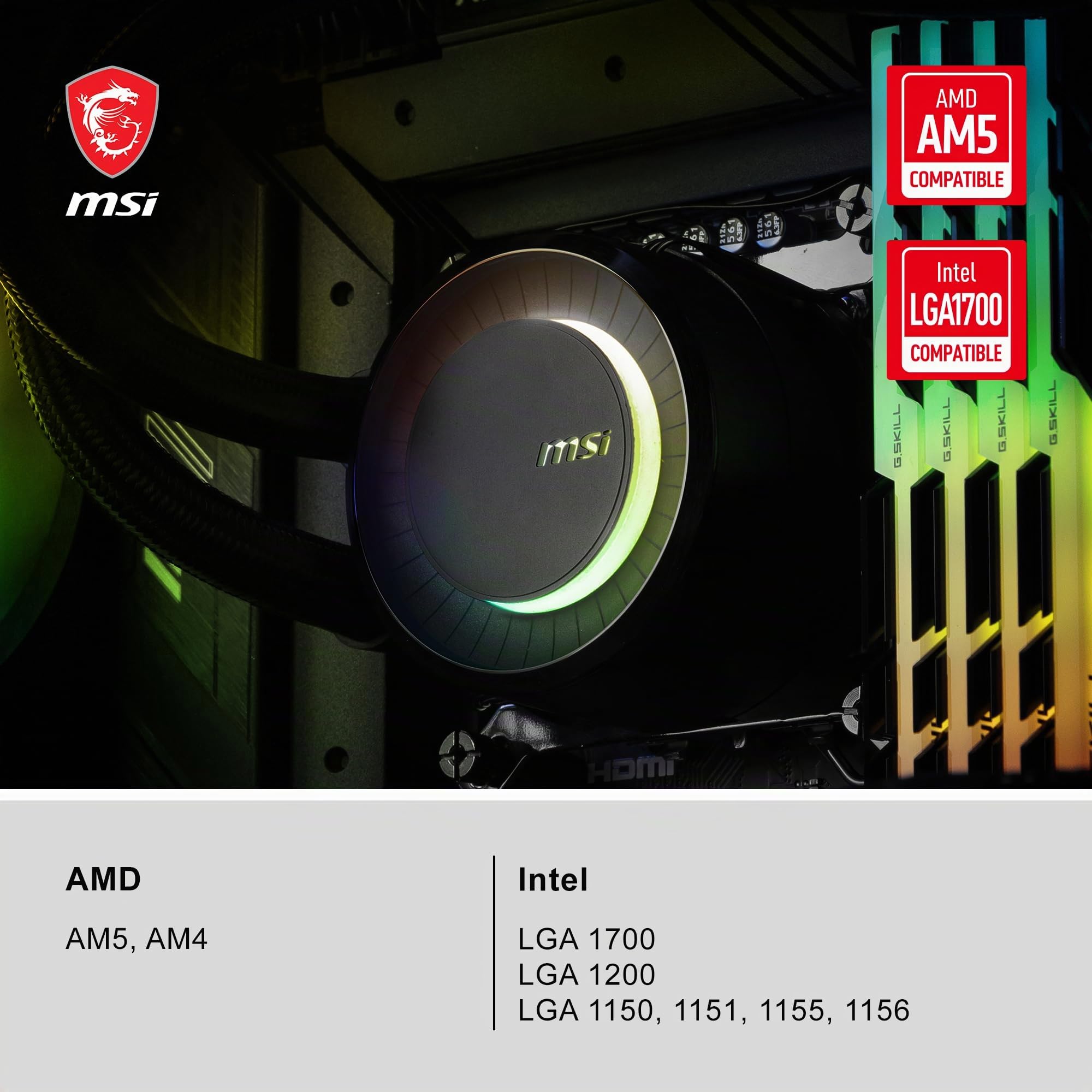 MSI MAG CORELIQUID E240 - Enfriador líquido AIO RGB para CPU - Radiador de 240 mm - Ventiladores dobles ARGB PWN de 120 mm.
