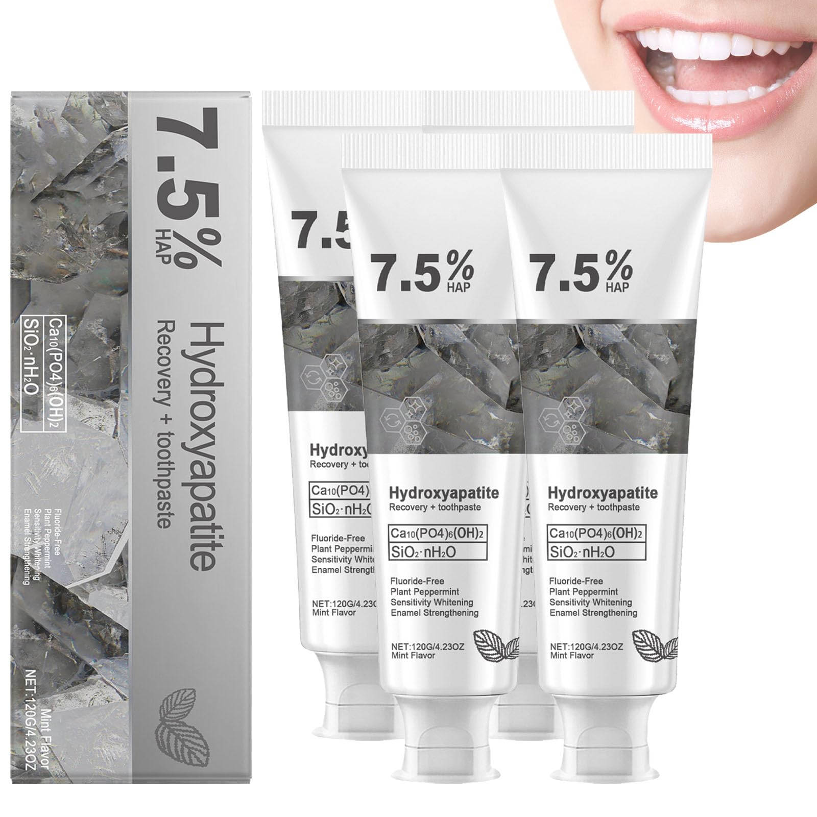 Dentifricio alla nanoidrossiapatite 7,5%, dentifricio riparatore e protettivo, senza fluoro per denti sensibili, dentifricio antimacchia, favorisce lo sbiancamento naturale dei denti e l'alito fresco