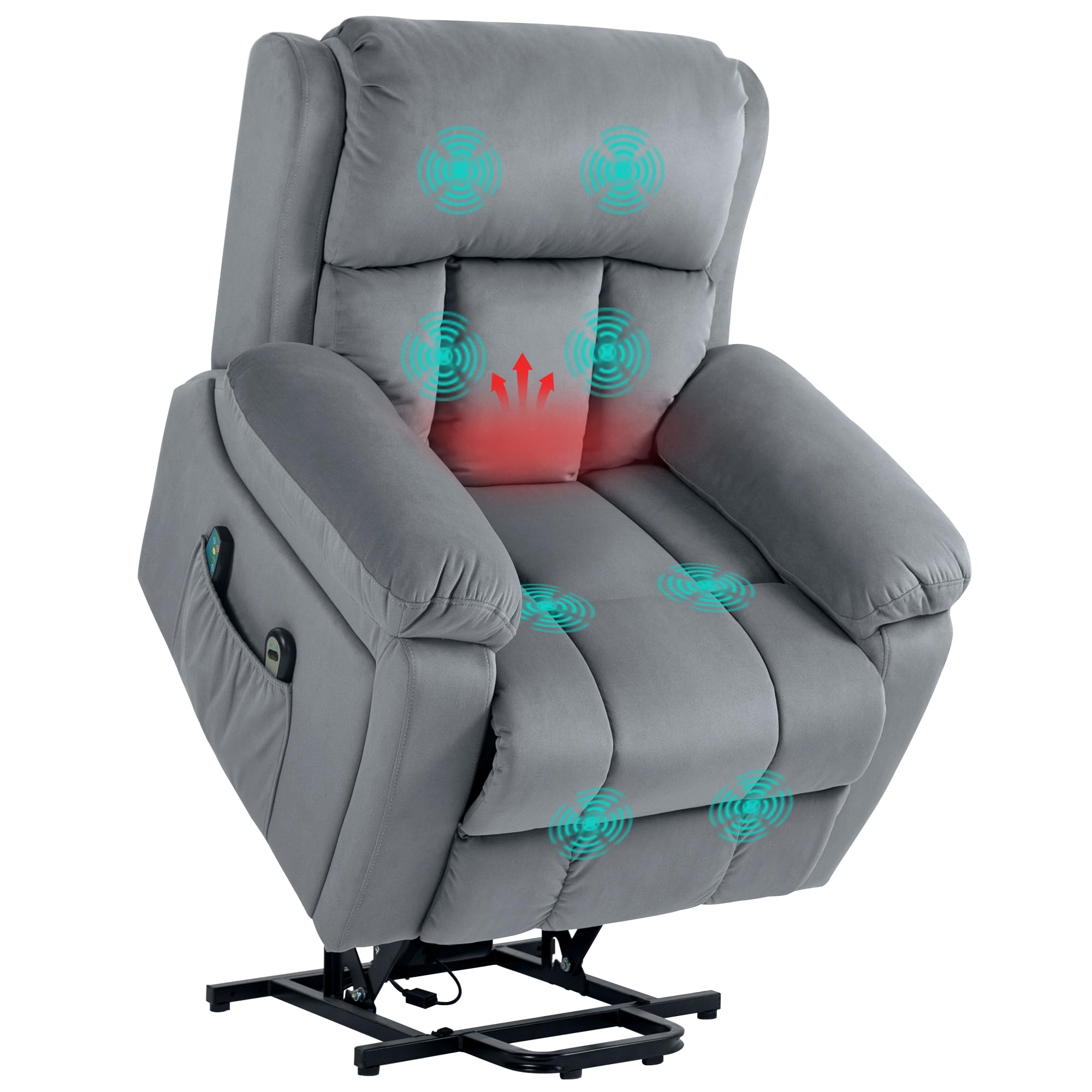 HOMCOM Fauteuil Relax électrique, Fauteuil électrique releveur, Massage et Chaleur, Inclinaison réglable, Assise Large, revêtement synthétique, Fauteuil Relaxant avec Repose-Pied, télécommandes, Gris