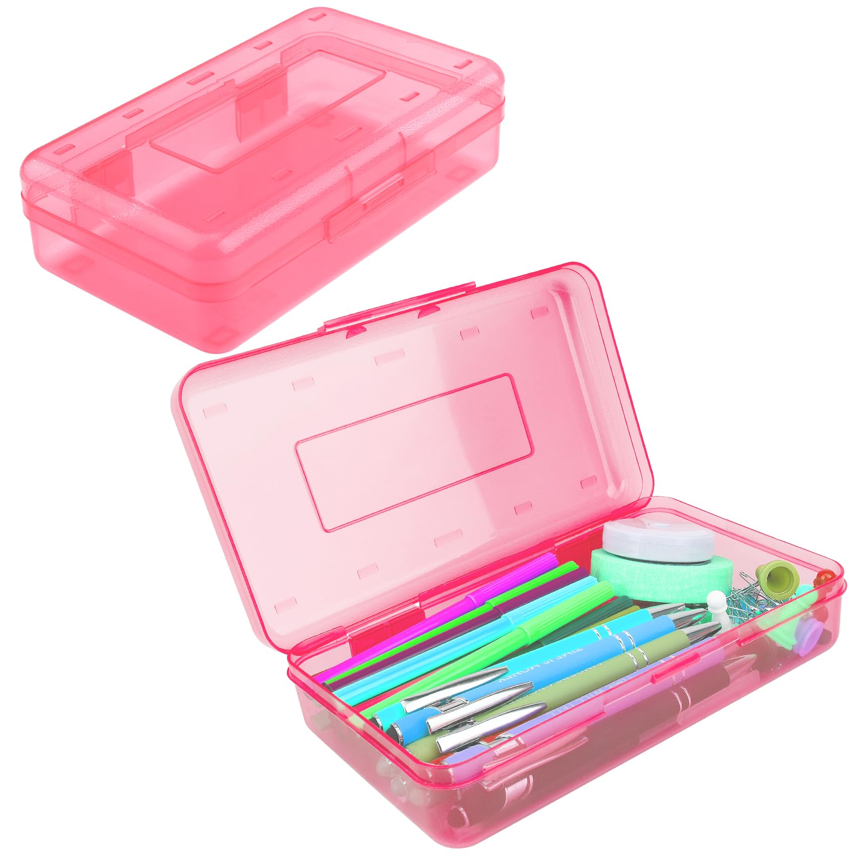 Pencil Box, Clear Pencil Case, Large Capacity Plastic Hard Pencils Case Crayon Box with Snap-Tight Lid Stackable for Kids Adult Student Pens Pencils