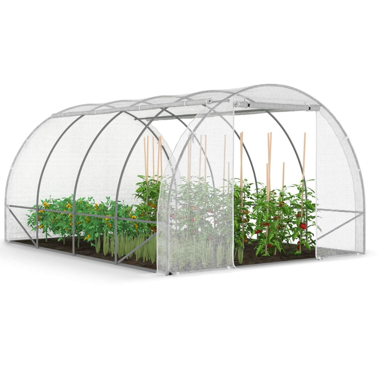 IDMarket - Serre de Jardin Tunnel 12m² Blanche Zebra 4 Saisons