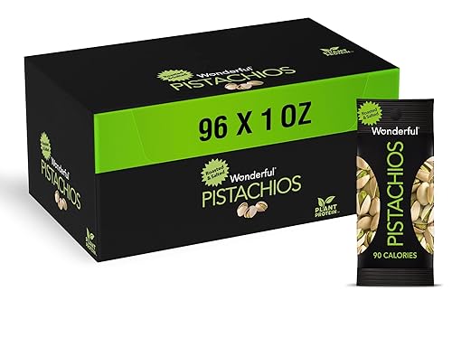 Wonderful Pistachios In Shell, nueces tostadas y saladas, bolsas de 1 onza (paquete de 96), nack de proteínas, para llevar, aperitivo saludable
