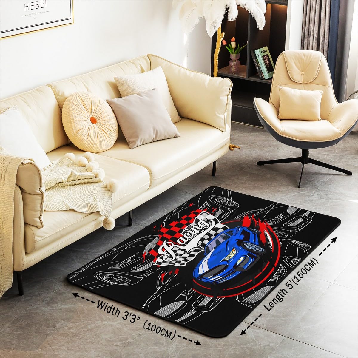 Race Auto Gebied Tapijt 100x150cm Blauw Speed Sport Woonkamer Tapijten voor Slaapkamer Woondecoratie Extreme Sport Tapijt Ultra Zachte Antislip Indoor Vloermat