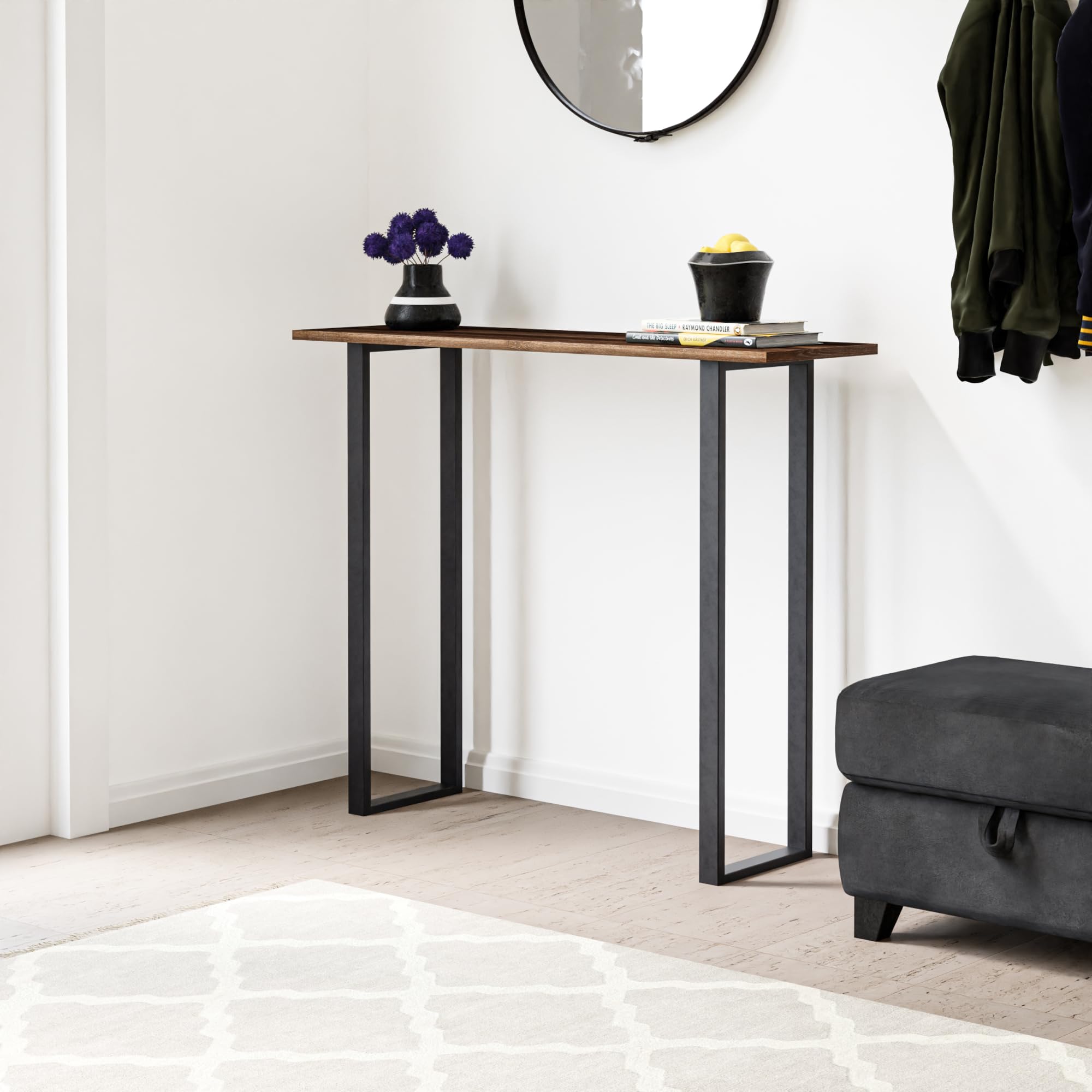 [en.casa] Set di 2 Gambe in Acciaio per Mobili Fai da Te Gambe Rettangolari per Tavolo Alto da Bar Consolle Bancone Altezza 87 cm Nero