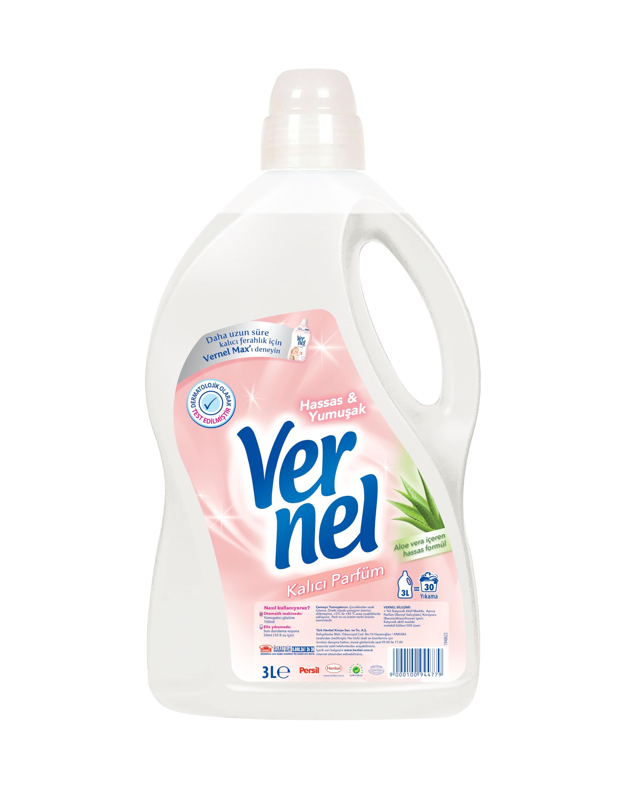 Vernel Hassas & Yumuşak Kalıcı Parfüm 30 Yıkama Çamaşır Yumuşatıcısı (1 x 3000 mL)