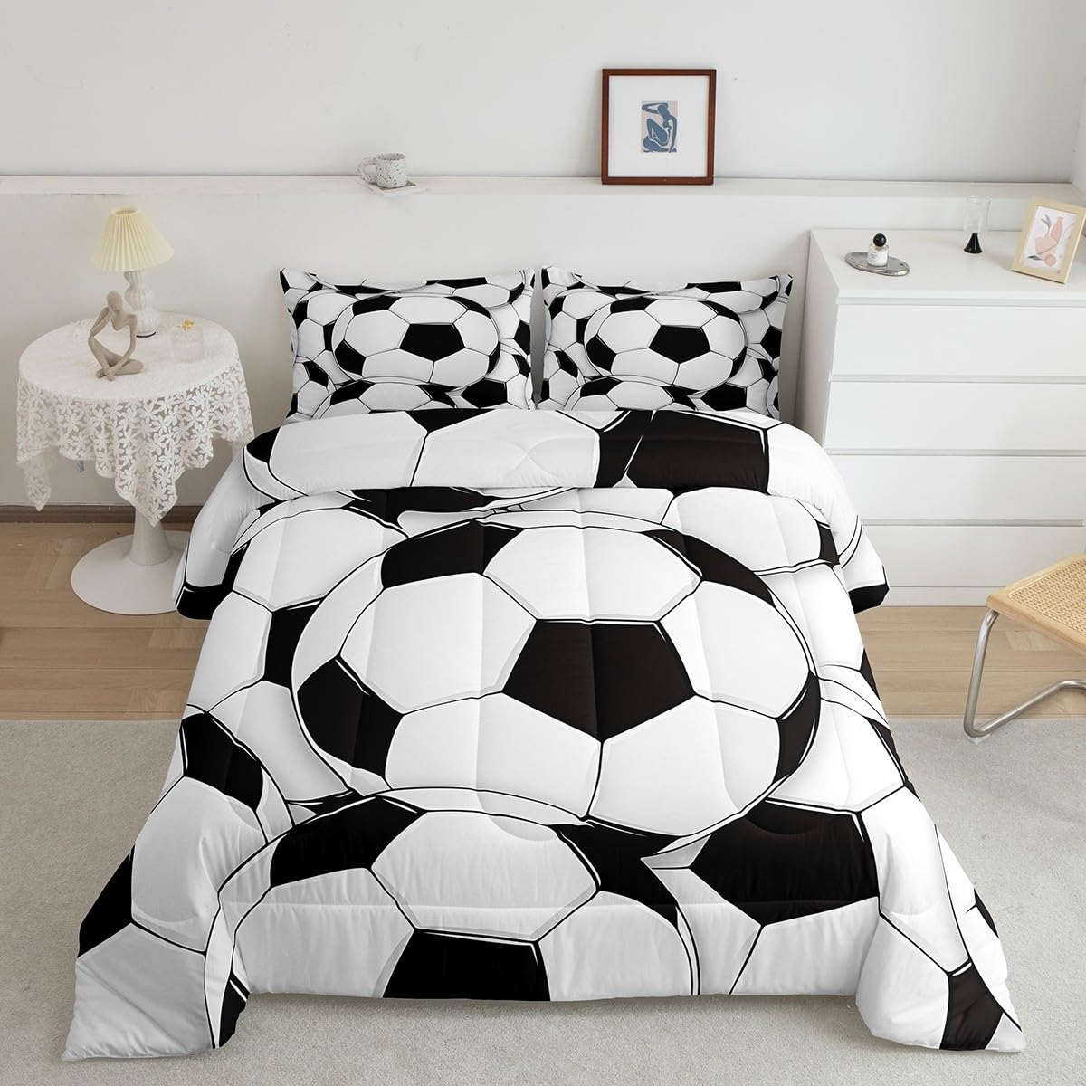 Feelyou Football Soccer Bedding Set Boys Sports Theme Comforter Set for Kids Boys Sport Game Bed Set Soft Bedding King Size