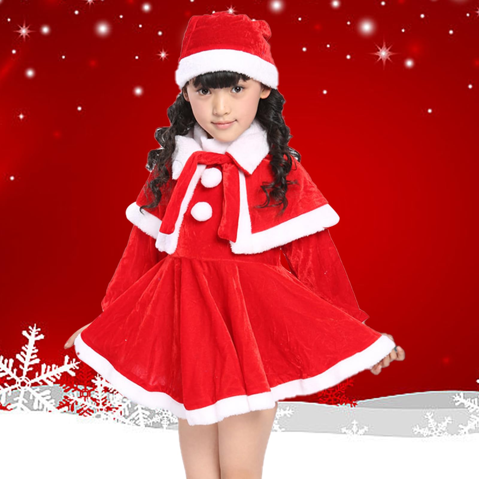 Abito Di Natale Per Bambina YiZYiF Con Pom Pom Di Piume - Vestito Principessa Manica Lunga, Rosso, Per Danza E Feste Invernali