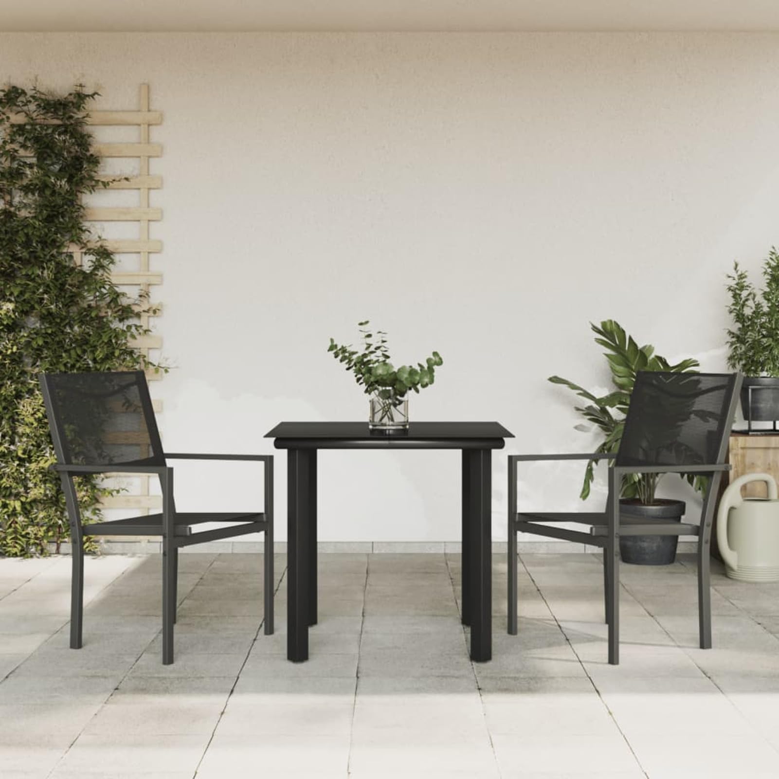 Keyroto Mesa de jardín con sillas, juego de muebles de jardín de metal, juego de comedor de jardín, 6 sillas, 1 mesa, juego de jardín exterior negro de acero-3 piezas-Tipo 6