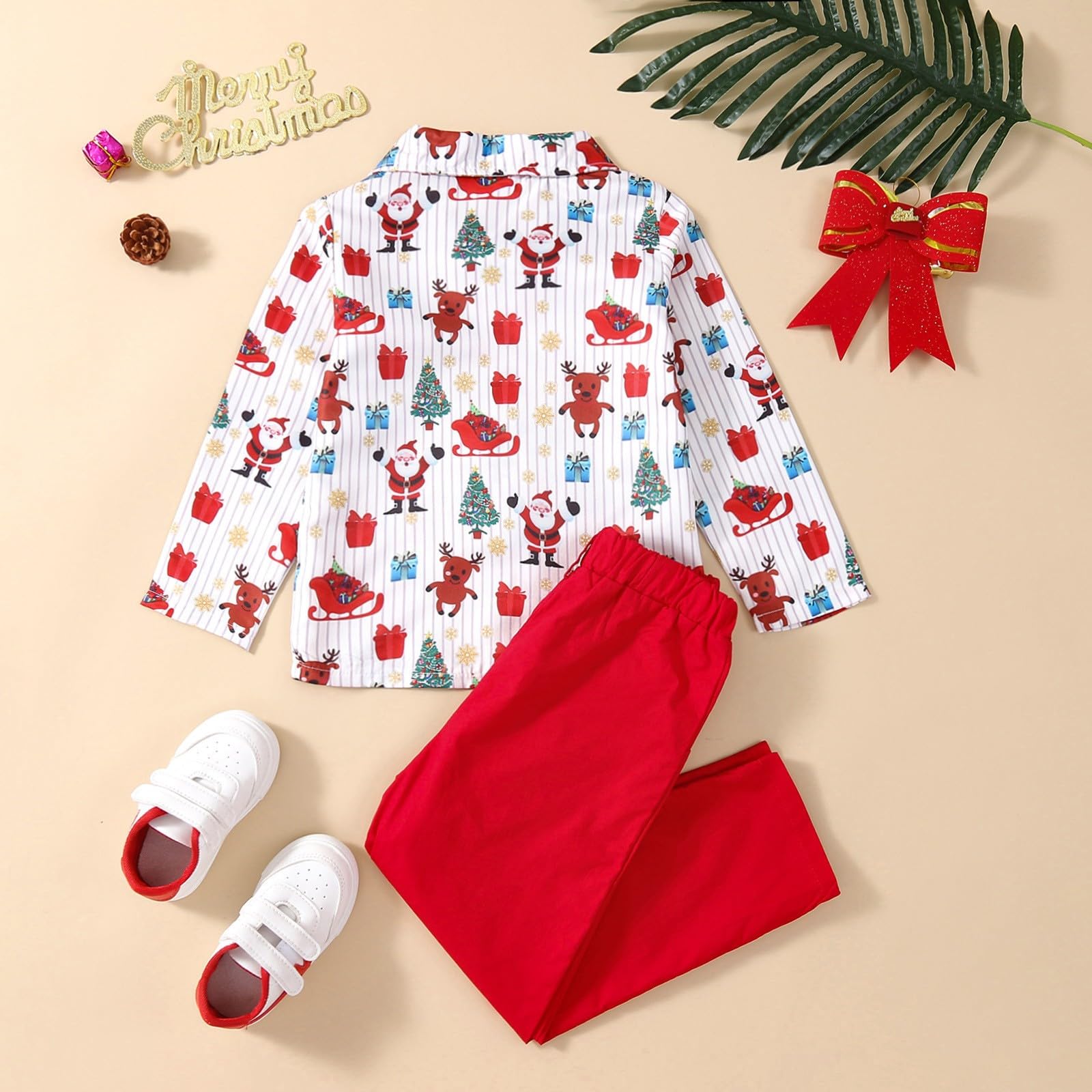 RNTOP Kids Boys Christmas Outfits Toddler Baby Gentleman Suit Santa Reindeer Button Down Shirt Solid (White, 2-3 Years)