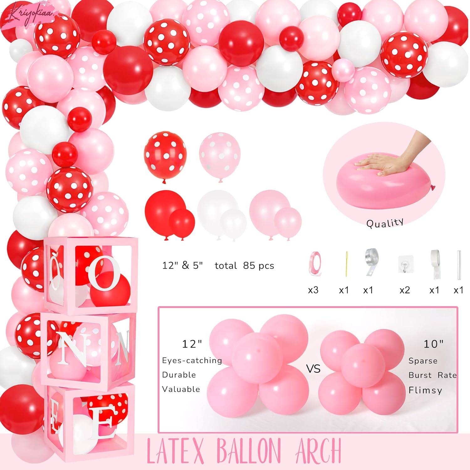 Kriyokiaa Berry First Birthday Decor Strawberry 1st Birthday Decorations for Girls with Pink Red Balloon Arch, Highchair Banner Strawberry Theme Backdrop, Photo Banner, Cake Topper